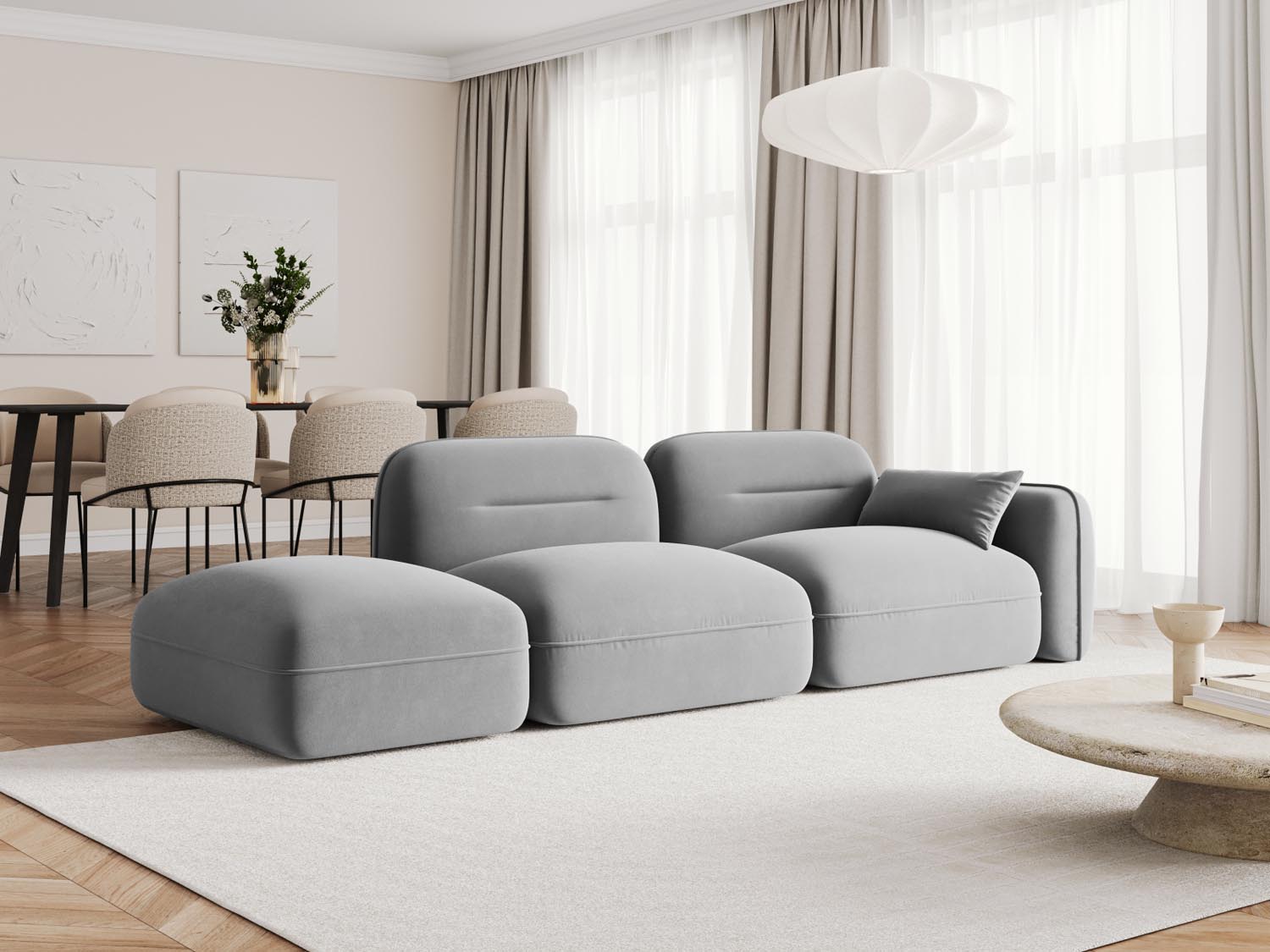 Sydney Velour links Modular Sofa 3 Sitzer in Light Grey präsentiert im Onlineshop von KAQTU Design AG. 3er Sofa ist von Cosmopolitan Design