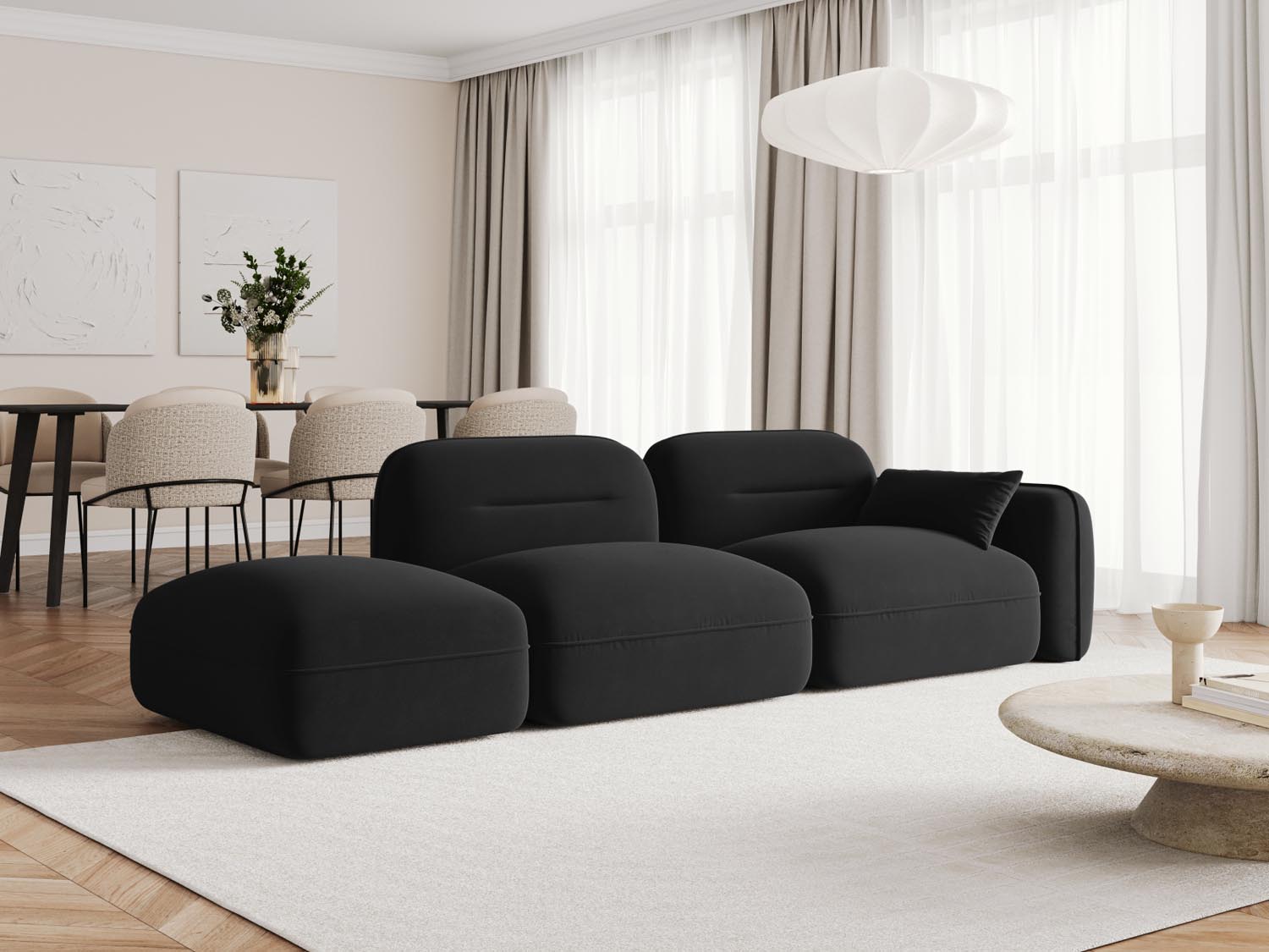 Sydney Velour links Modular Sofa 3 Sitzer in Black präsentiert im Onlineshop von KAQTU Design AG. 3er Sofa ist von Cosmopolitan Design