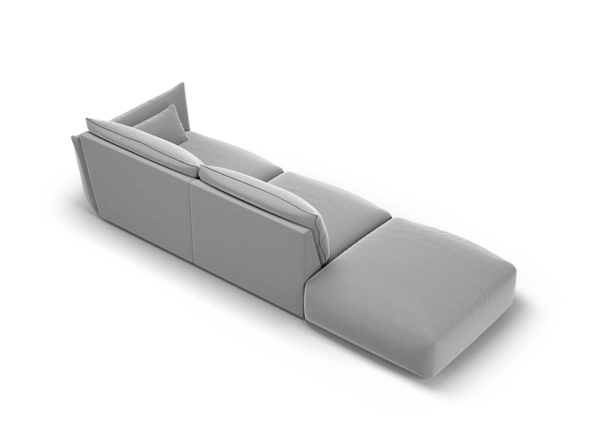 Matera 4er Sofa links mit Stoffbezug, Ottoman-Modul und schwarzen Kunststoffbeinen