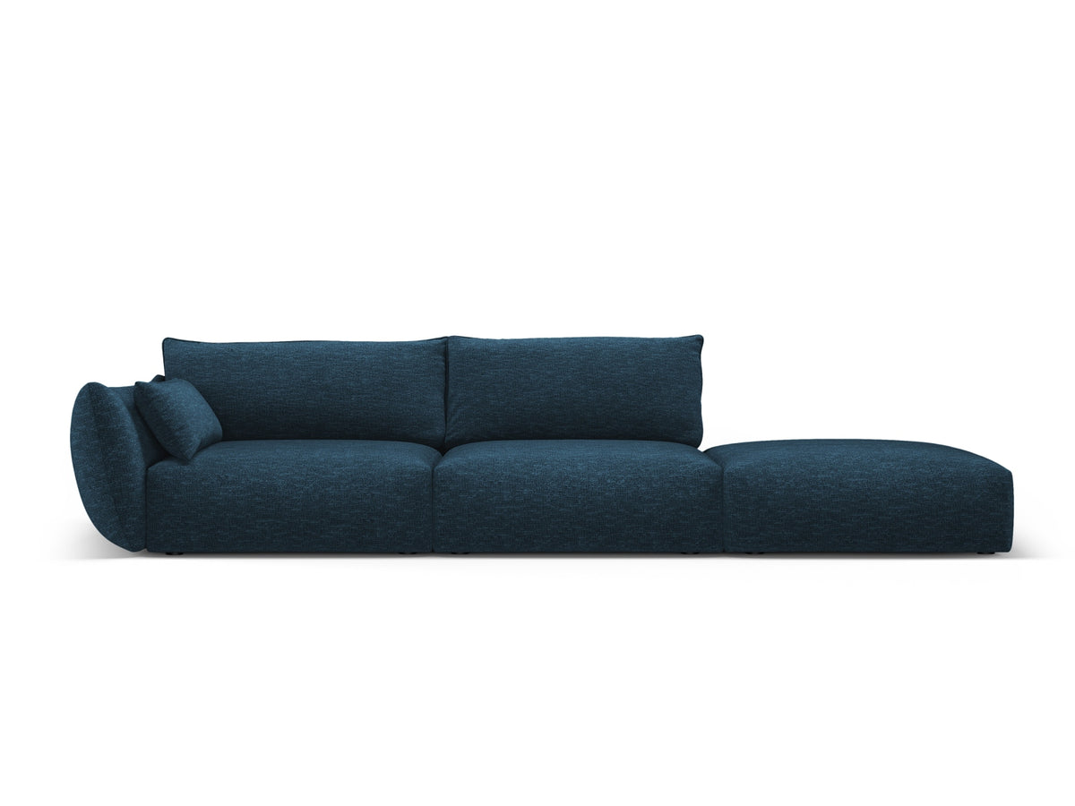 4er Sofa Matera mit Rückenlehne und Ottoman, Stoffbezug, kurze schwarze Beine