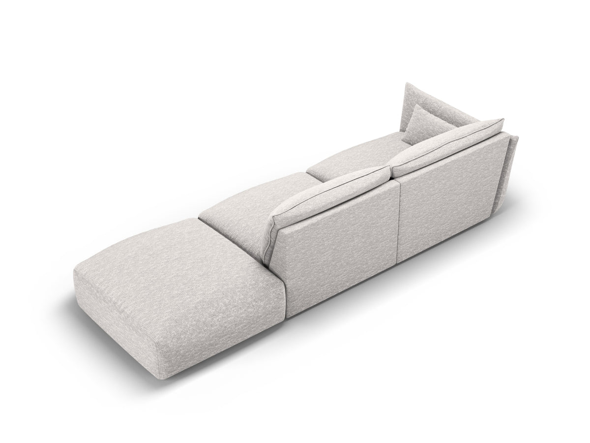 4er Sofa Matera mit Rückenlehne und Ottoman, Stoffbezug, kurze schwarze Beine