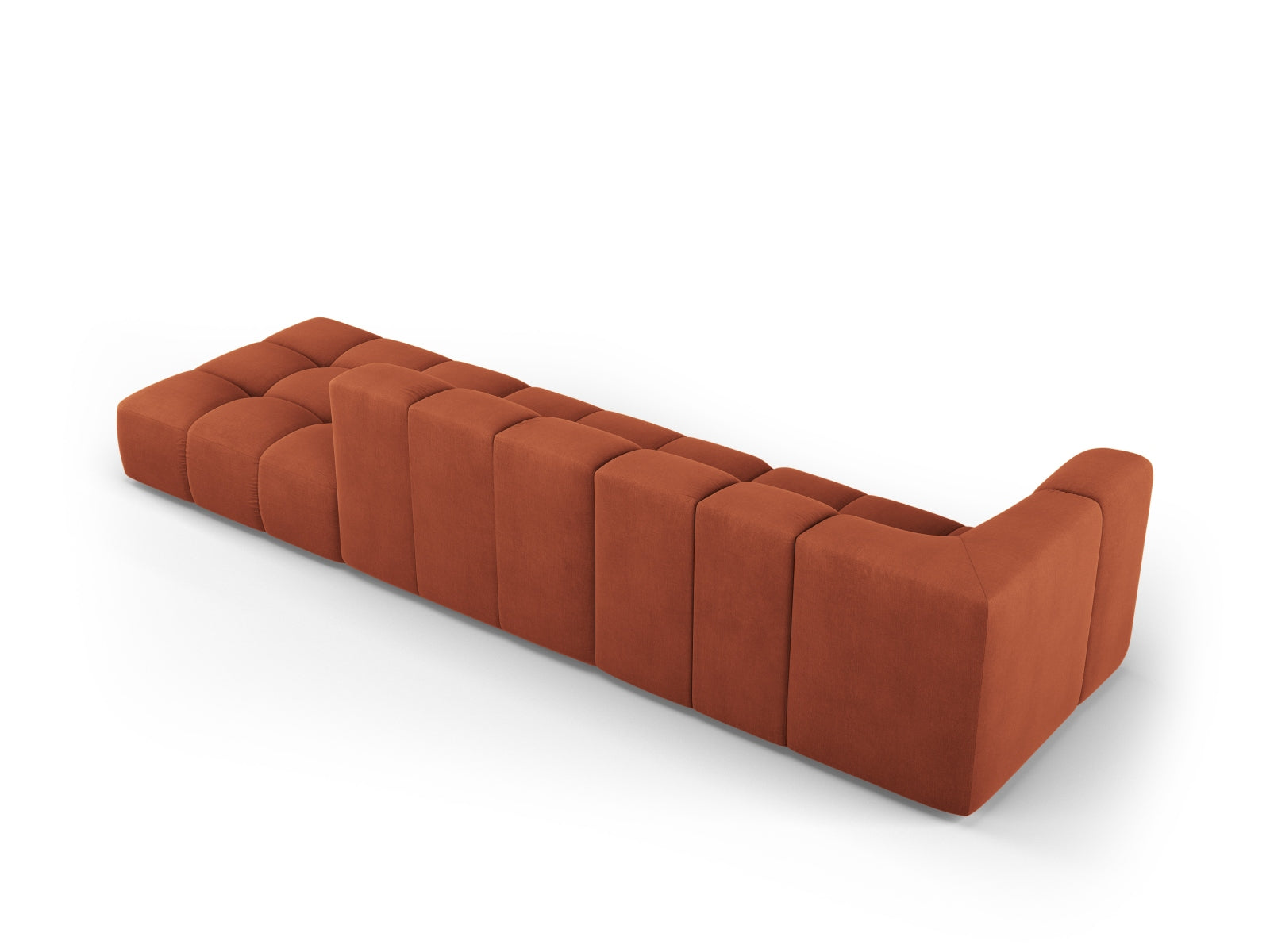 Elegantes 4-Sitzer Sofa Moritz in strahlendem Orange, perfekt für moderne Wohnkonzepte und gemütliche Zusammenkünfte.