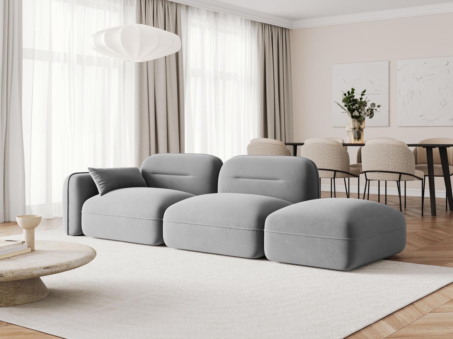 Sydney Velour Modular sofa rechts 3 Sitzer in Light Grey präsentiert im Onlineshop von KAQTU Design AG. 3er Sofa ist von Cosmopolitan Design