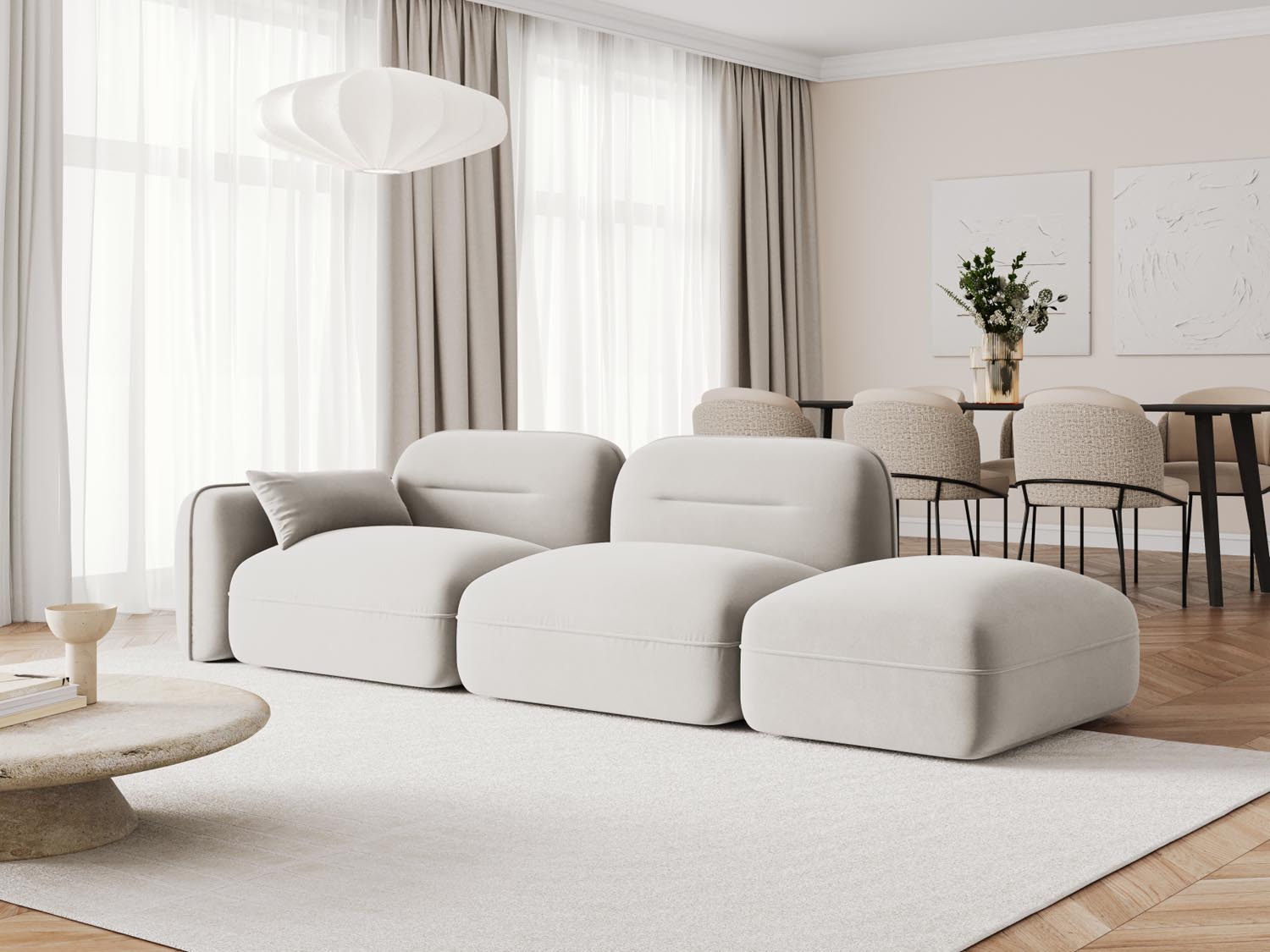Sydney Velour Modular sofa rechts 3 Sitzer in Light Beige präsentiert im Onlineshop von KAQTU Design AG. 3er Sofa ist von Cosmopolitan Design