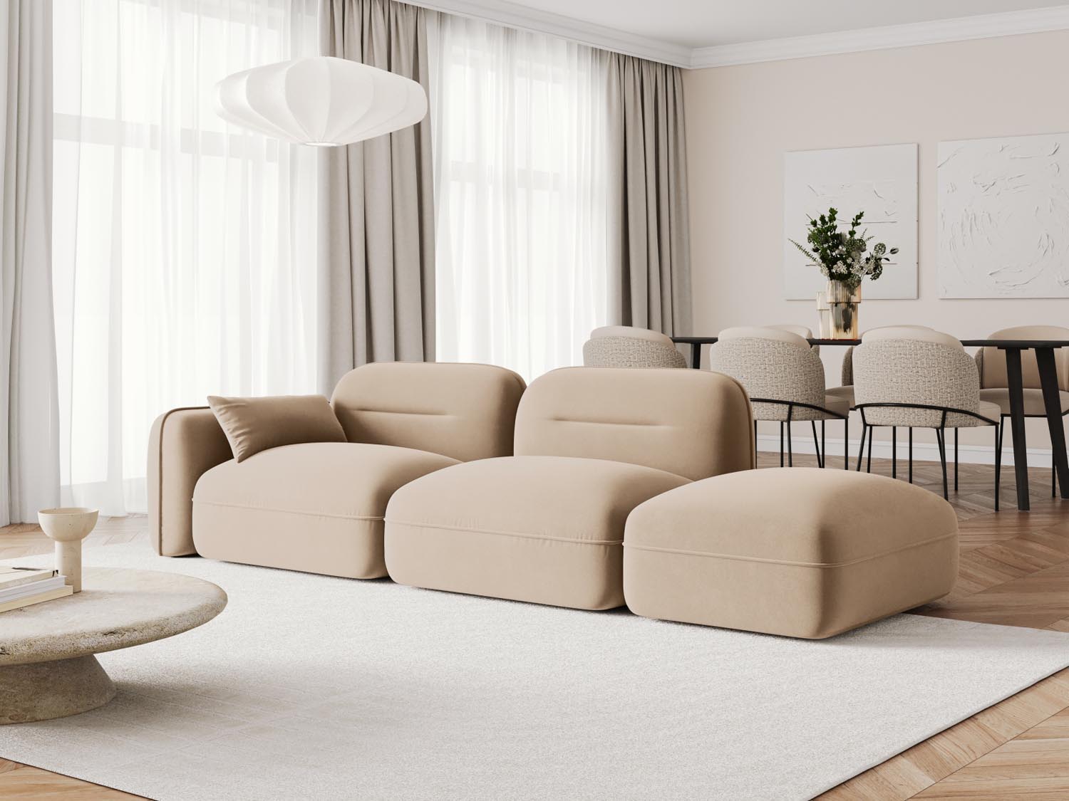 Sydney Velour Modular sofa rechts 3 Sitzer in Sand präsentiert im Onlineshop von KAQTU Design AG. 3er Sofa ist von Cosmopolitan Design