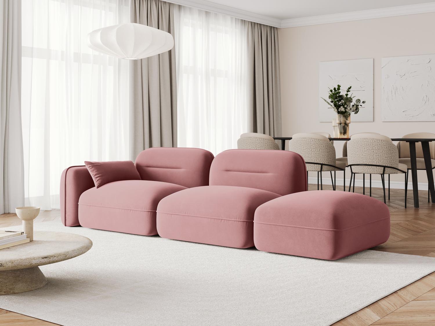 Sydney Velour Modular sofa rechts 3 Sitzer in Flamingo präsentiert im Onlineshop von KAQTU Design AG. 3er Sofa ist von Cosmopolitan Design
