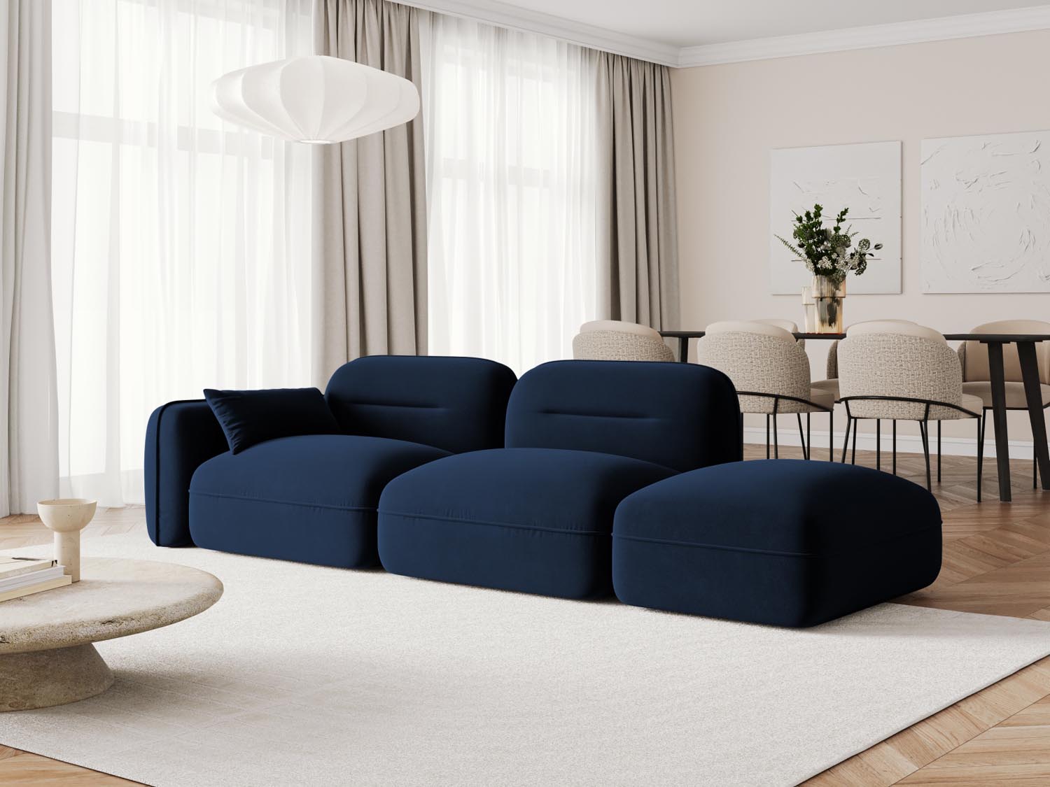 Sydney Velour Modular sofa rechts 3 Sitzer in Royal Blue präsentiert im Onlineshop von KAQTU Design AG. 3er Sofa ist von Cosmopolitan Design