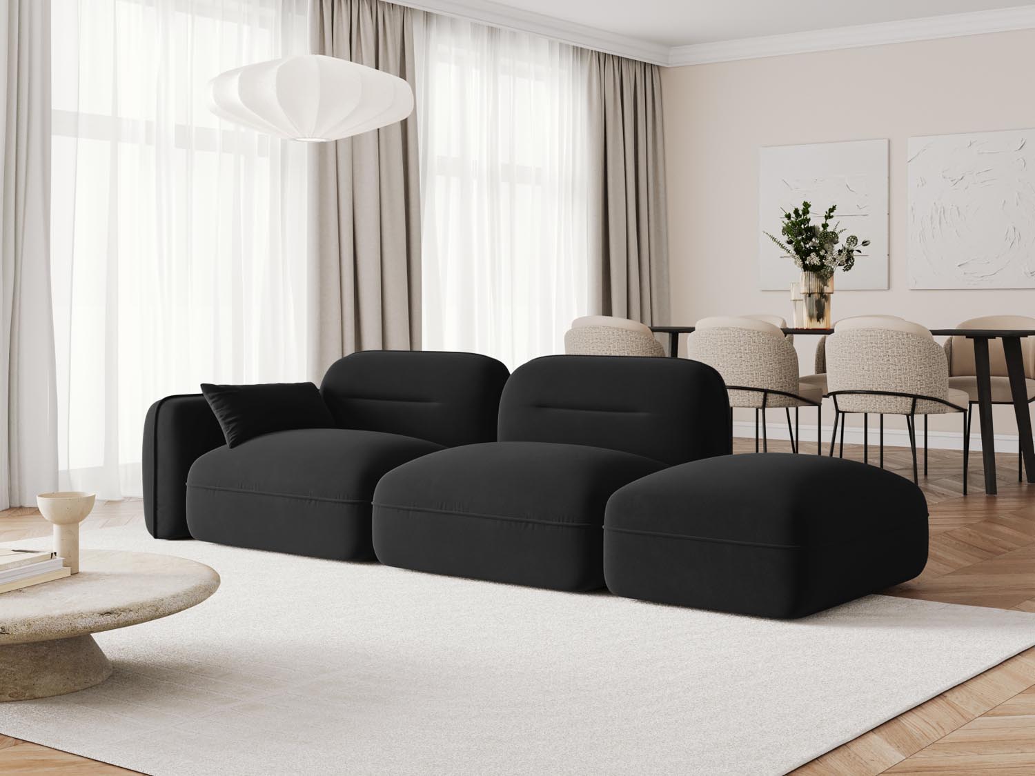 Sydney Velour Modular sofa rechts 3 Sitzer in Black präsentiert im Onlineshop von KAQTU Design AG. 3er Sofa ist von Cosmopolitan Design