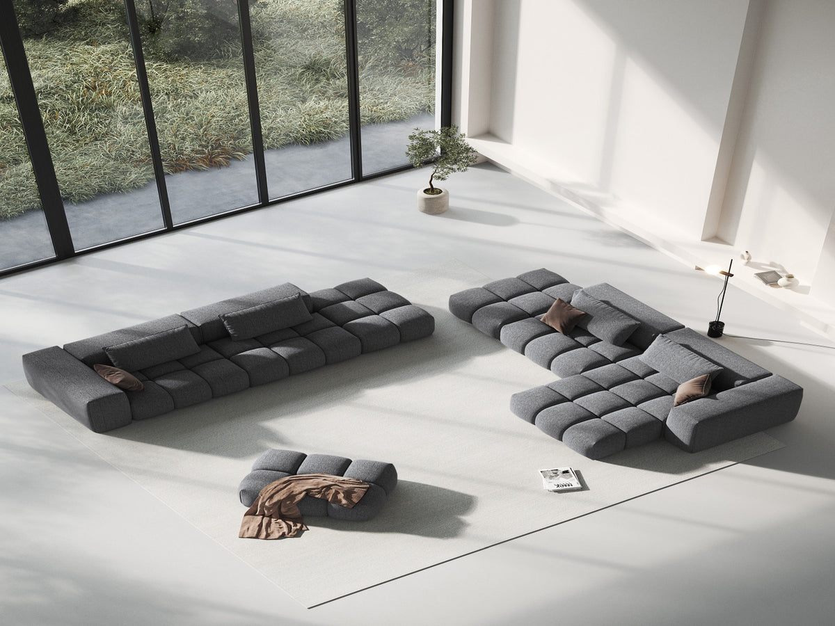 Modulares 4er Sofa Verona Rechts von Cosmopolitan Design in Beige mit Sorella-Strukturstoff, Massivholzrahmen und schwarzen Kunststoffbeinen.