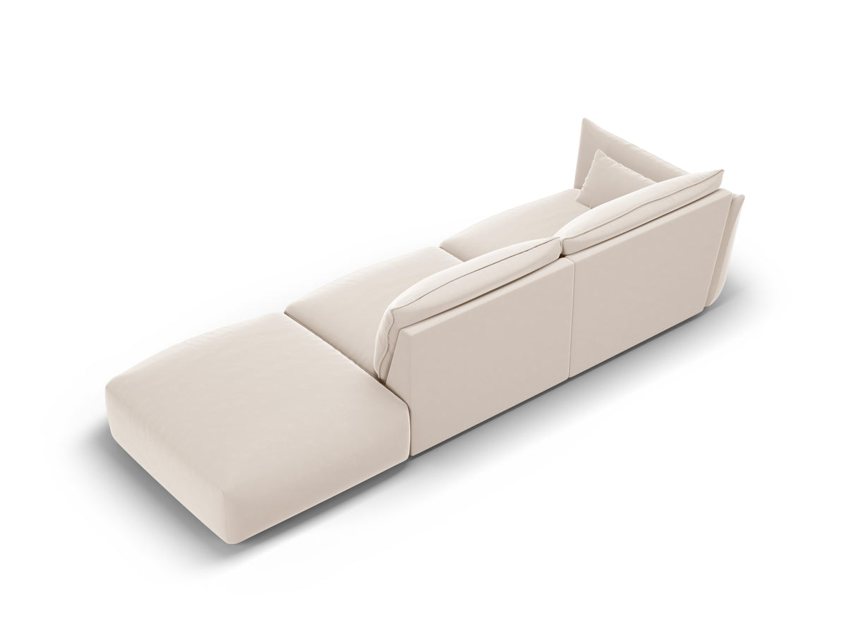 4er Sofa Matera mit Rückenlehne und Ottoman, Stoffbezug, kurze schwarze Beine