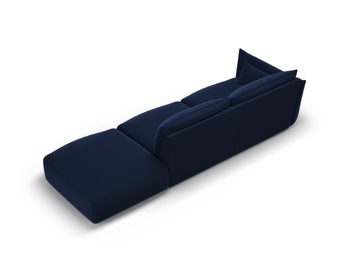 4er Sofa Matera mit Rückenlehne und Ottoman, Stoffbezug, kurze schwarze Beine