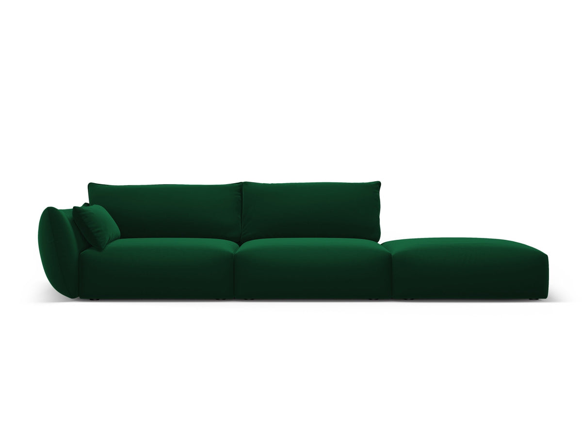 4er Sofa Matera mit Rückenlehne und Ottoman, Stoffbezug, kurze schwarze Beine