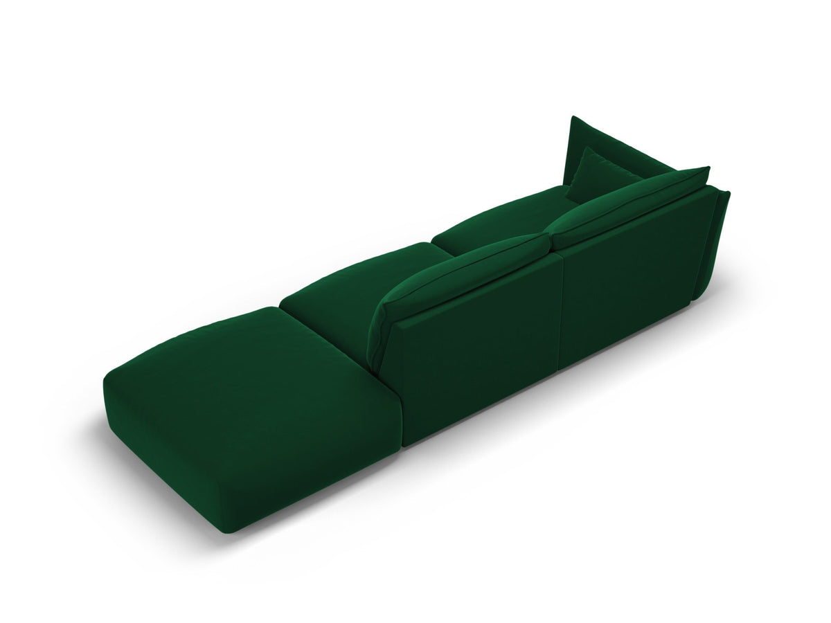 4er Sofa Matera mit Rückenlehne und Ottoman, Stoffbezug, kurze schwarze Beine