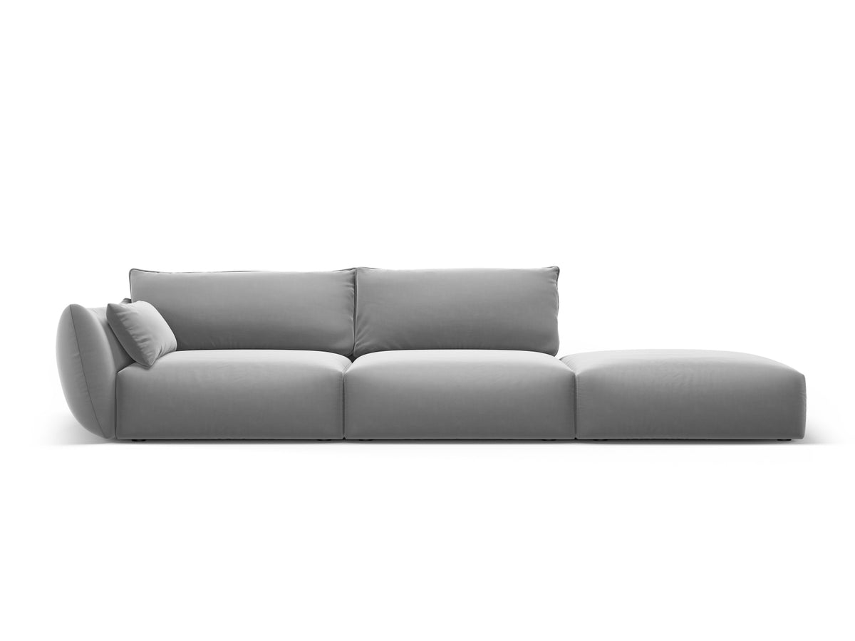 4er Sofa Matera mit Rückenlehne und Ottoman, Stoffbezug, kurze schwarze Beine