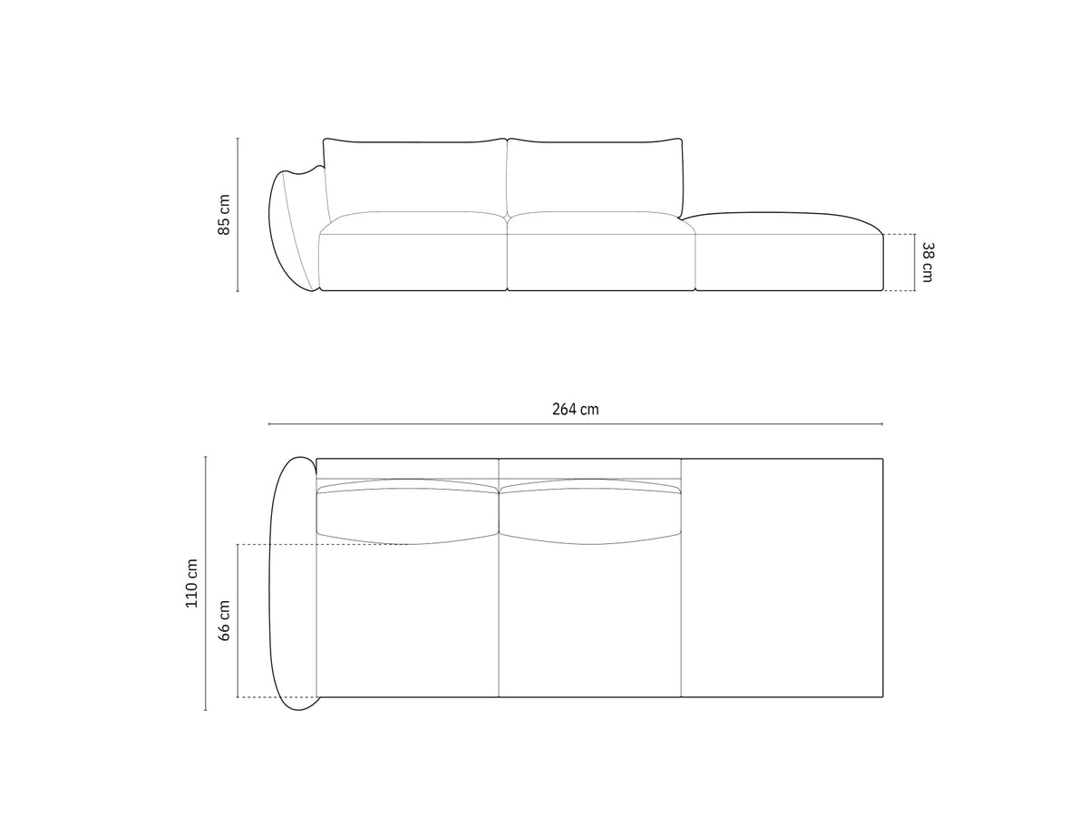 4er Sofa Matera mit Rückenlehne und Ottoman, Stoffbezug, kurze schwarze Beine