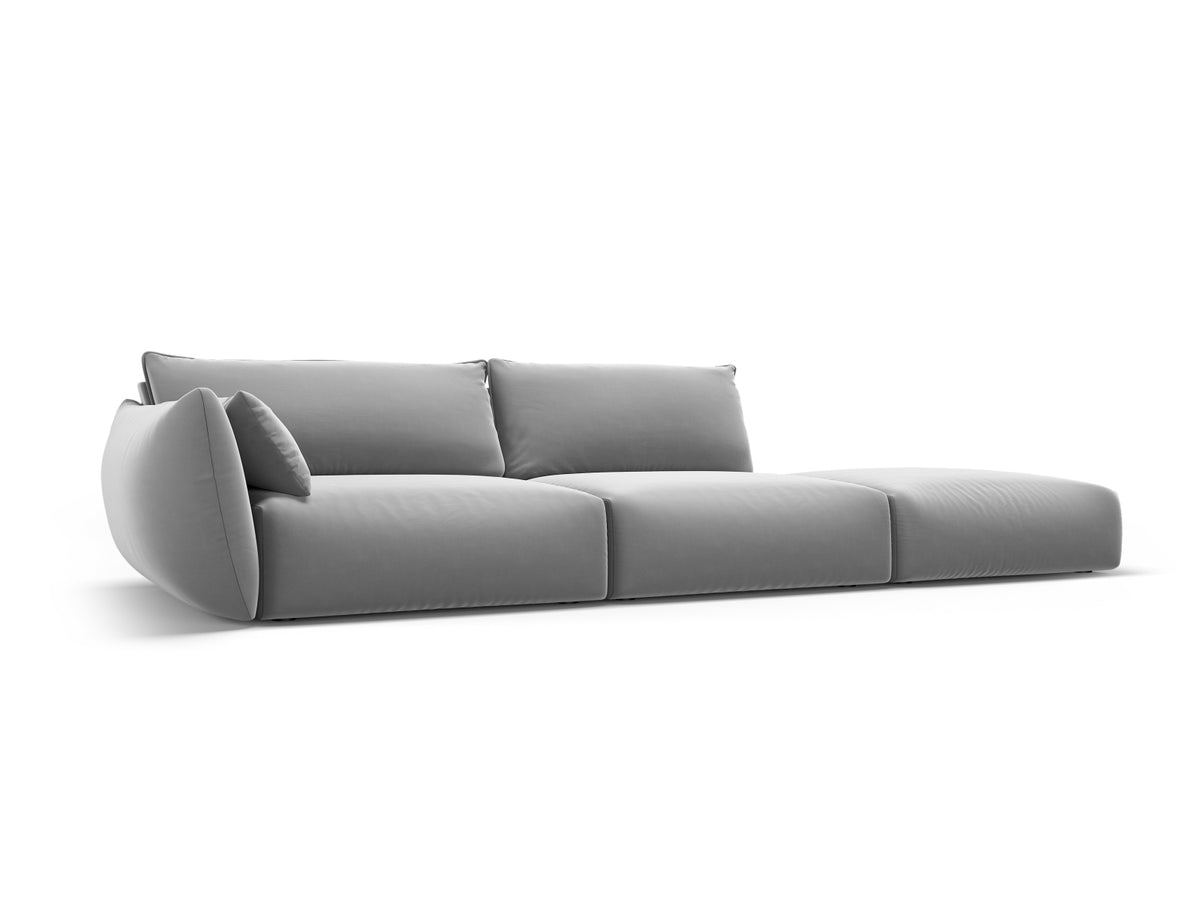 4er Sofa Matera mit Rückenlehne und Ottoman, Stoffbezug, kurze schwarze Beine