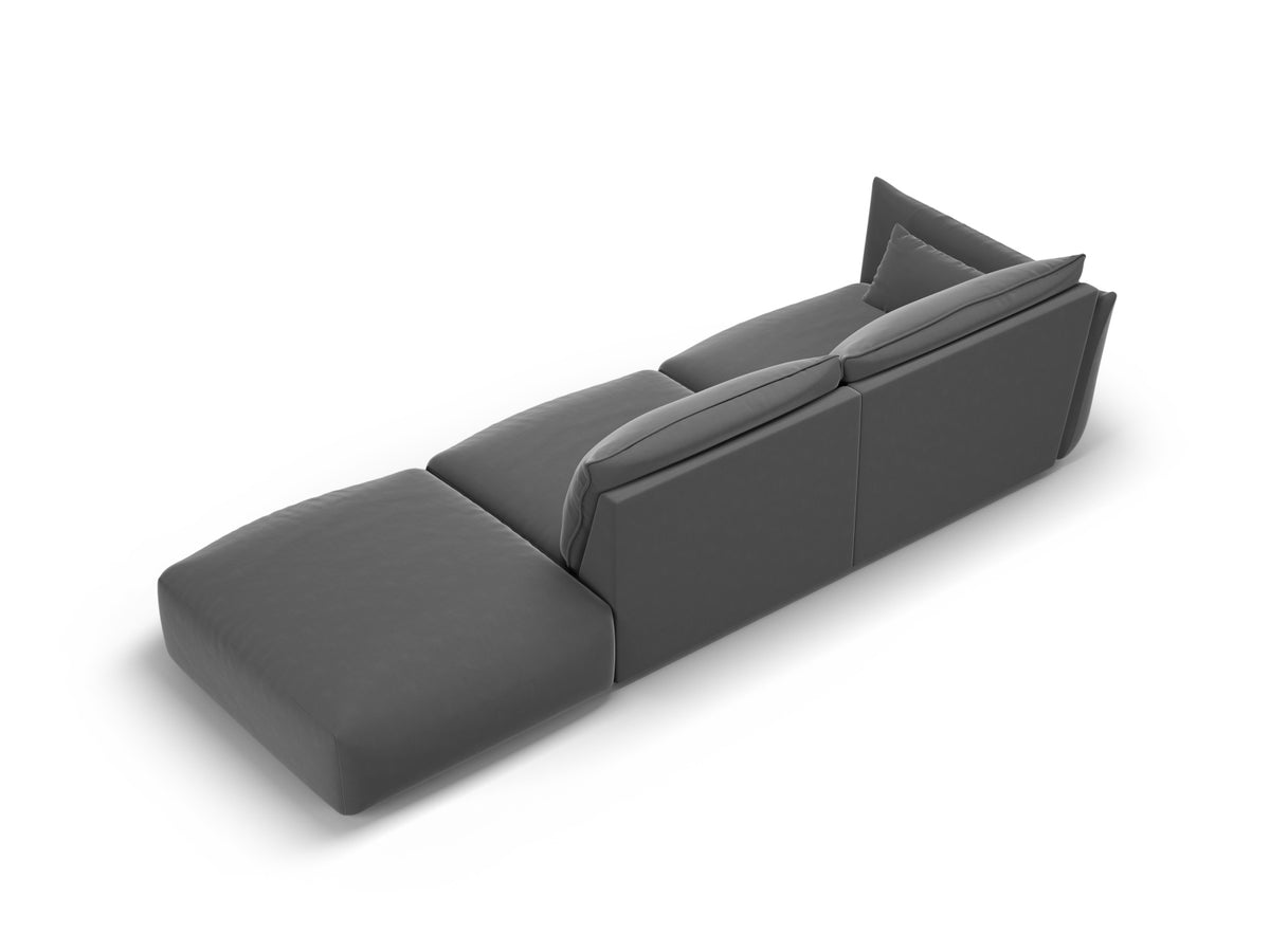 4er Sofa Matera mit Rückenlehne und Ottoman, Stoffbezug, kurze schwarze Beine