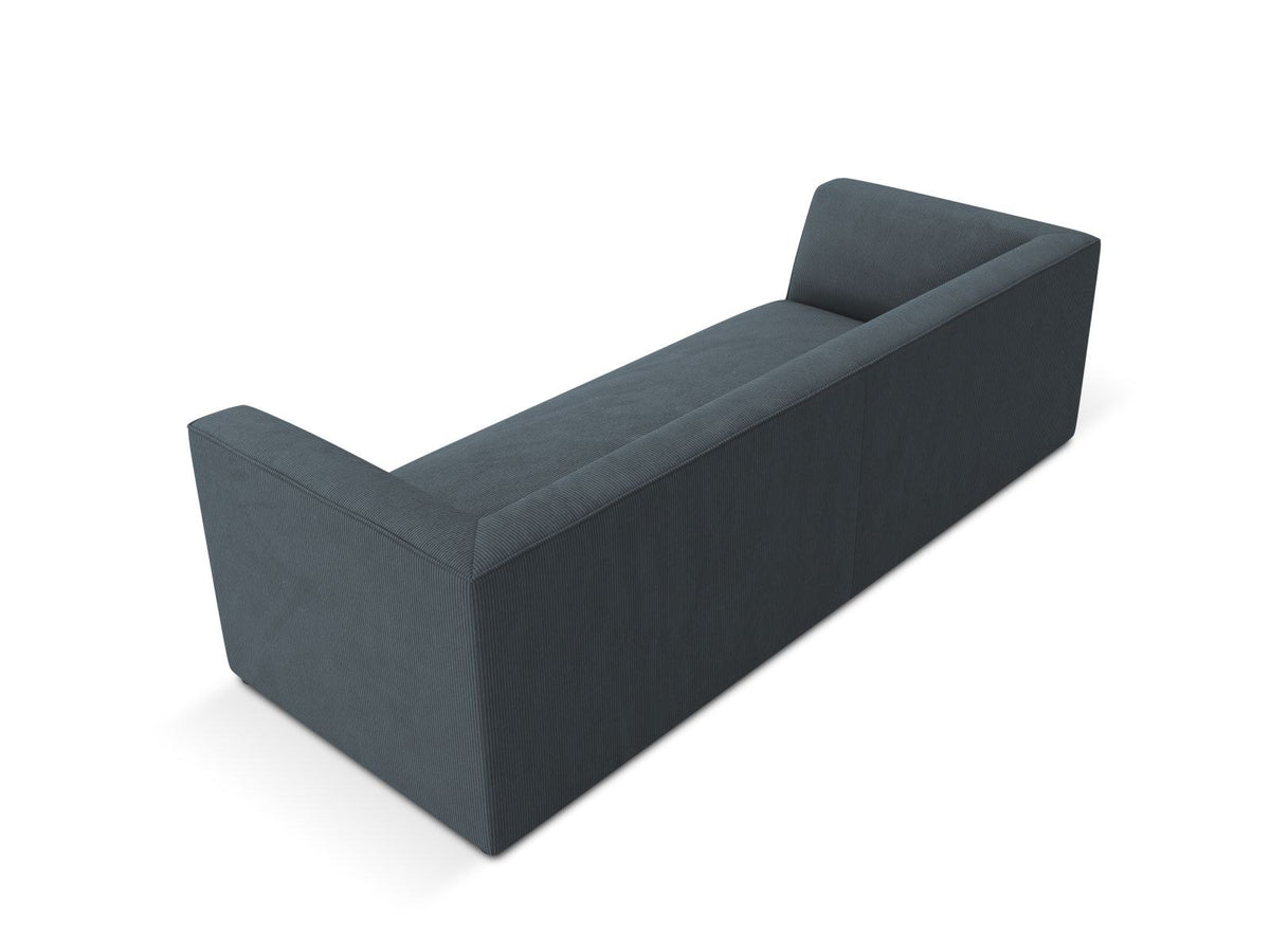 Gelbes 3-Sitzer Sofa Siena mit Massivholzrahmen, Ottawa-Stoffbezug und schwarzen Kunststoffbeinen aus Polypropylen, Frontalansicht.