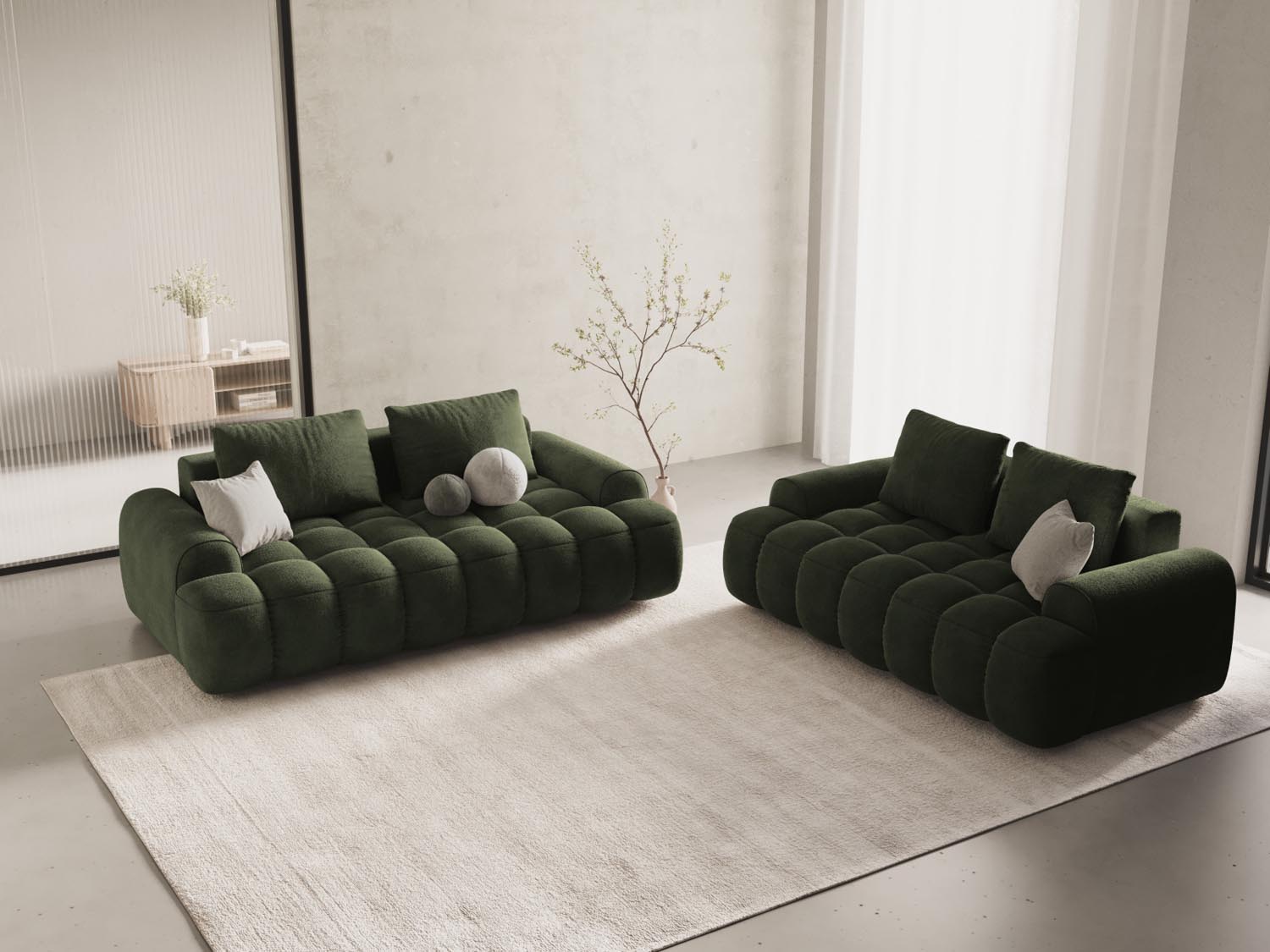 Elegantes Linz Velour Sofa in stilvollem Grün, ideal für moderne Wohnräume. Komfortables 3-Sitzer-Design von Cosmopolitan Design.