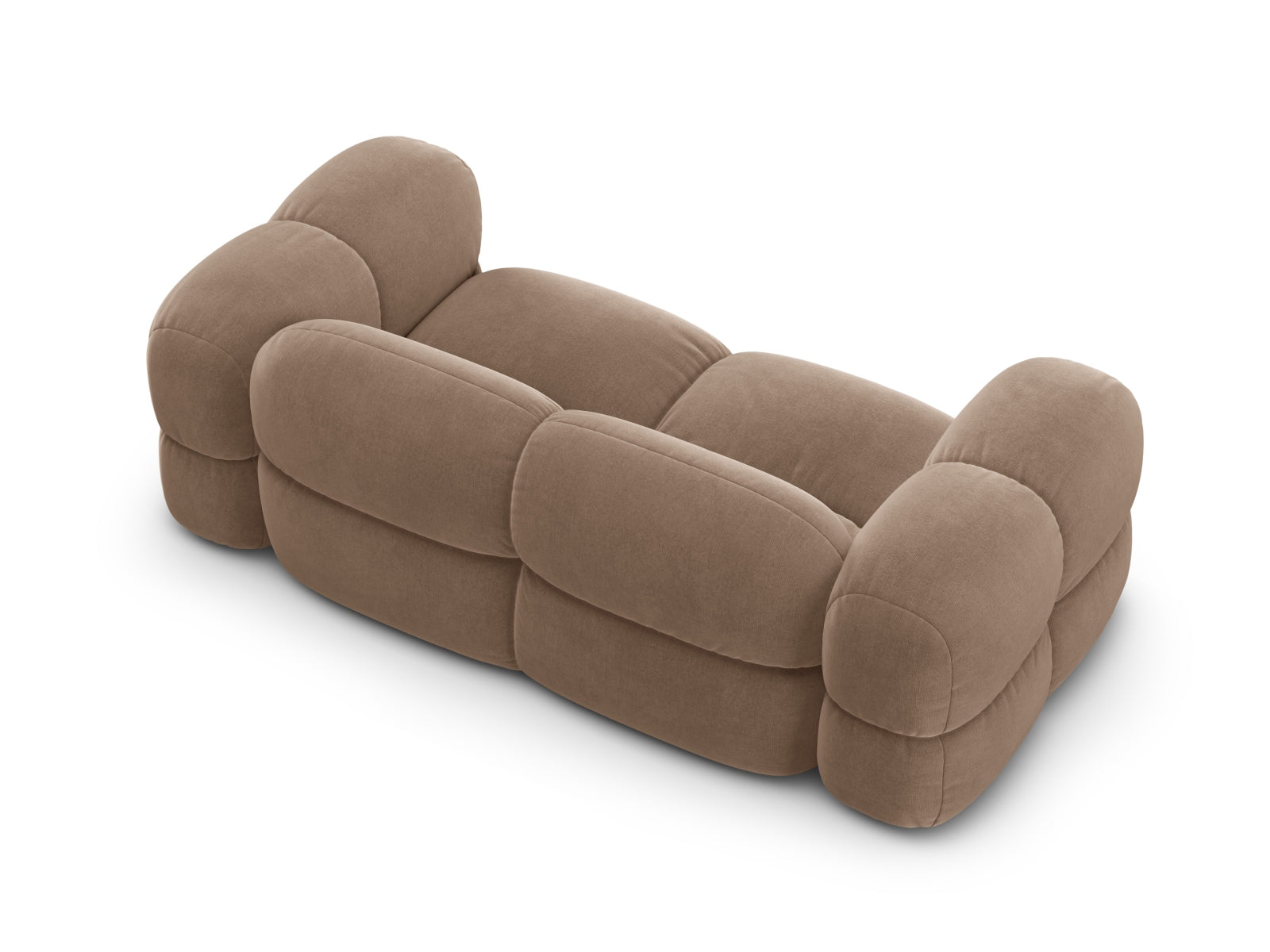 Stilvolles 3-Sitzer Sofa Loretto in luxuriösem Velours, sanftes Dunkelbeige, perfekt für moderne und gemütliche Wohnambiente.