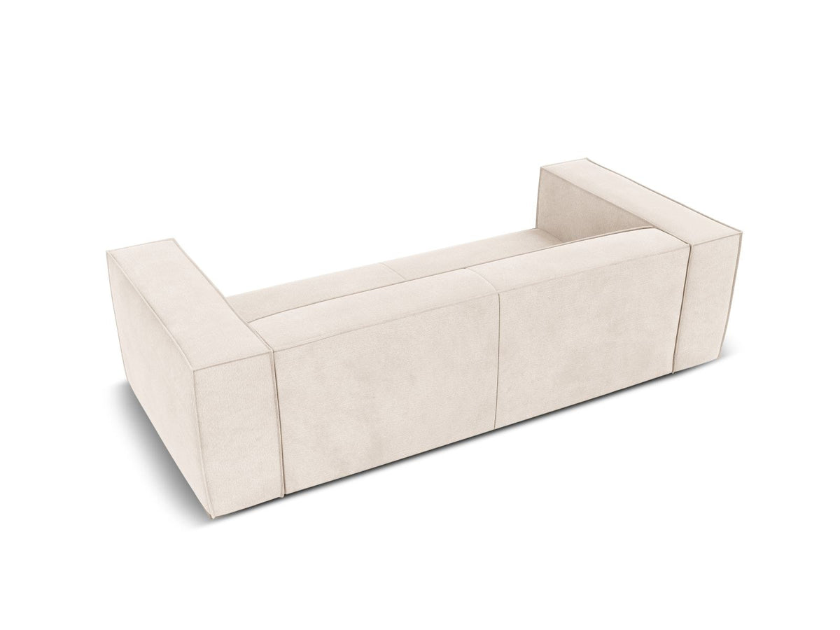 Beiges 3er Sofa Turin von Cosmopolitan Design mit Chenille-Stoffbezug Rosario, Massivholzrahmen und Beinen aus schwarzem Buchenholz.