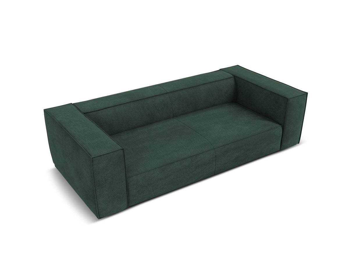 Beiges 3er Sofa Turin von Cosmopolitan Design mit Chenille-Stoffbezug Rosario, Massivholzrahmen und Beinen aus schwarzem Buchenholz.