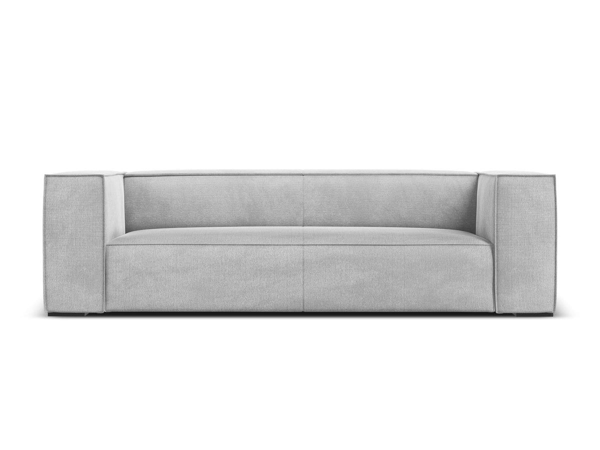 Beiges 3er Sofa Turin von Cosmopolitan Design mit Chenille-Stoffbezug Rosario, Massivholzrahmen und Beinen aus schwarzem Buchenholz.