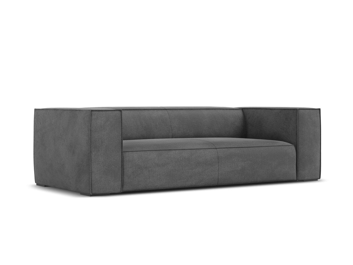 Beiges 3er Sofa Turin von Cosmopolitan Design mit Chenille-Stoffbezug Rosario, Massivholzrahmen und Beinen aus schwarzem Buchenholz.
