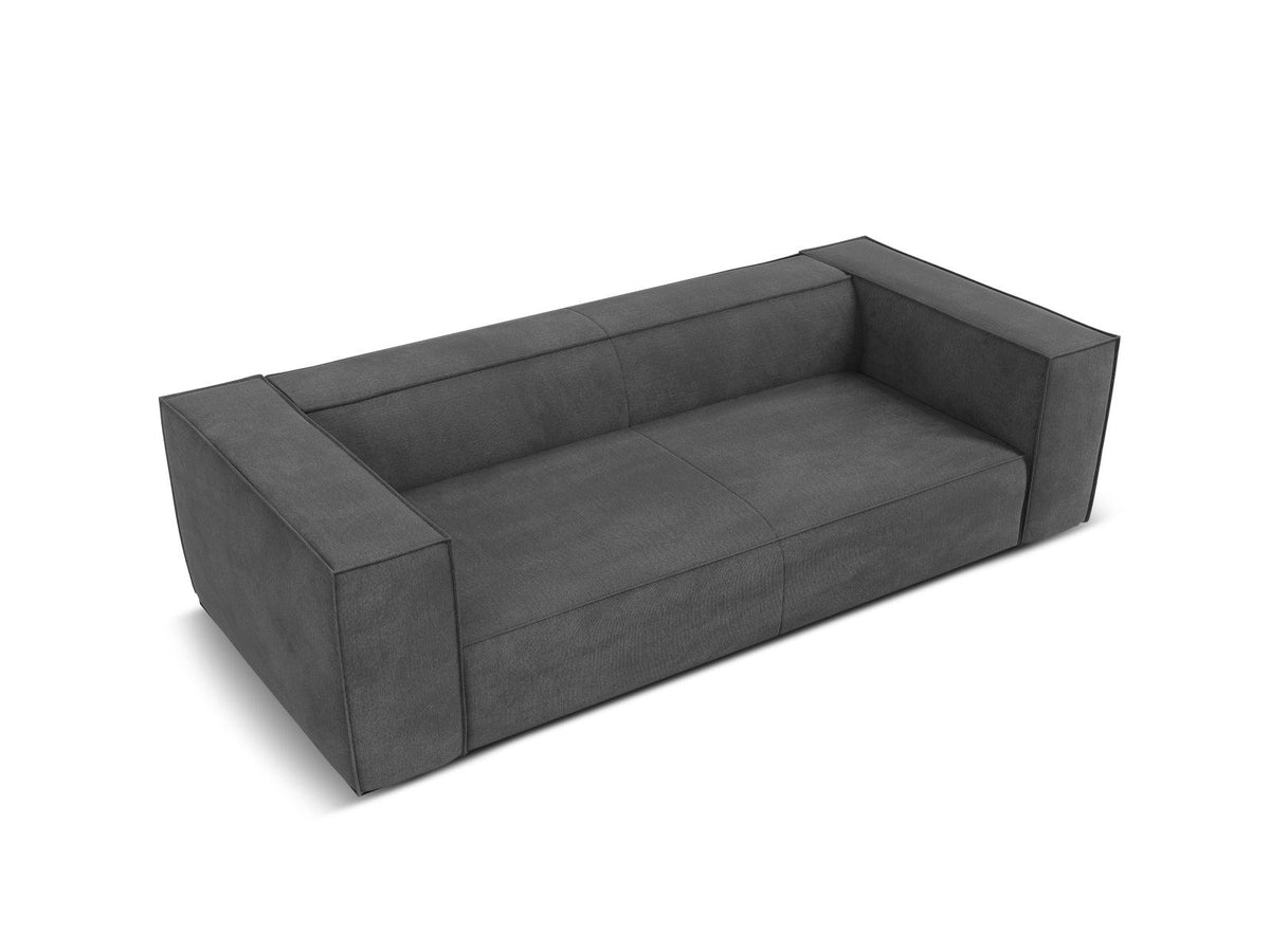 Beiges 3er Sofa Turin von Cosmopolitan Design mit Chenille-Stoffbezug Rosario, Massivholzrahmen und Beinen aus schwarzem Buchenholz.