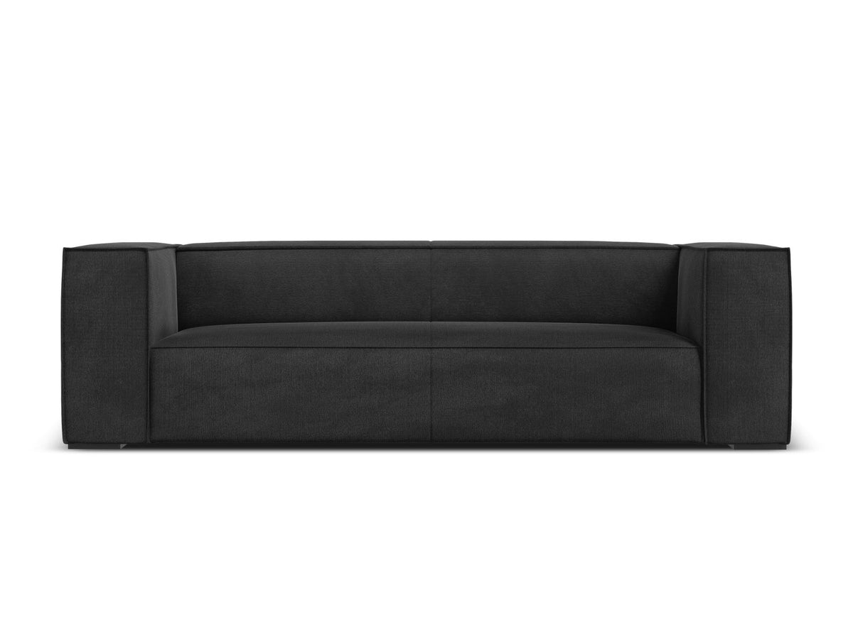 Beiges 3er Sofa Turin von Cosmopolitan Design mit Chenille-Stoffbezug Rosario, Massivholzrahmen und Beinen aus schwarzem Buchenholz.
