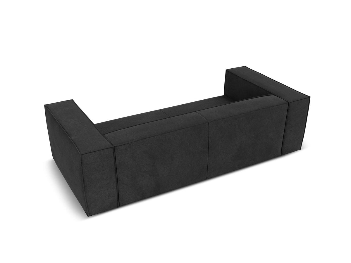 Beiges 3er Sofa Turin von Cosmopolitan Design mit Chenille-Stoffbezug Rosario, Massivholzrahmen und Beinen aus schwarzem Buchenholz.