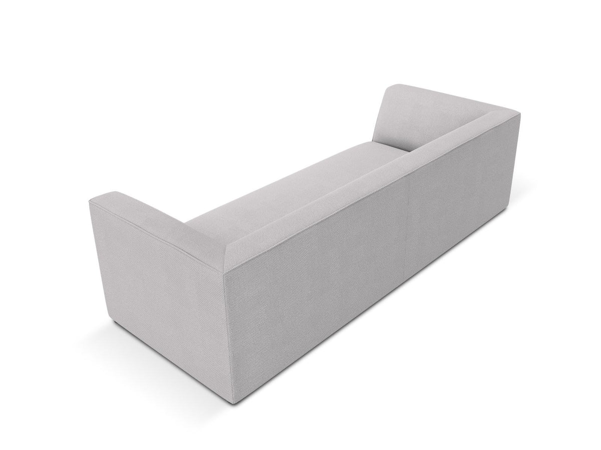 Gelbes 3-Sitzer Sofa Siena mit Massivholzrahmen, Ottawa-Stoffbezug und schwarzen Kunststoffbeinen aus Polypropylen, Frontalansicht.