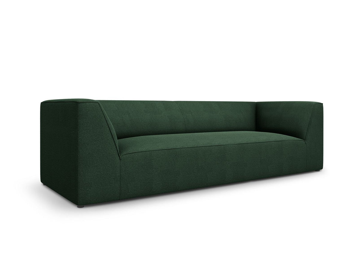 Gelbes 3-Sitzer Sofa Siena mit Massivholzrahmen, Ottawa-Stoffbezug und schwarzen Kunststoffbeinen aus Polypropylen, Frontalansicht.