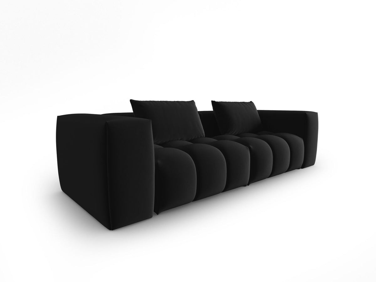 Modulares 3er Sofa Verona in Sand-Casino Samtstoff mit Massivholzrahmen und schwarzen Kunststoffbeinen, Cosmopolitan Design.