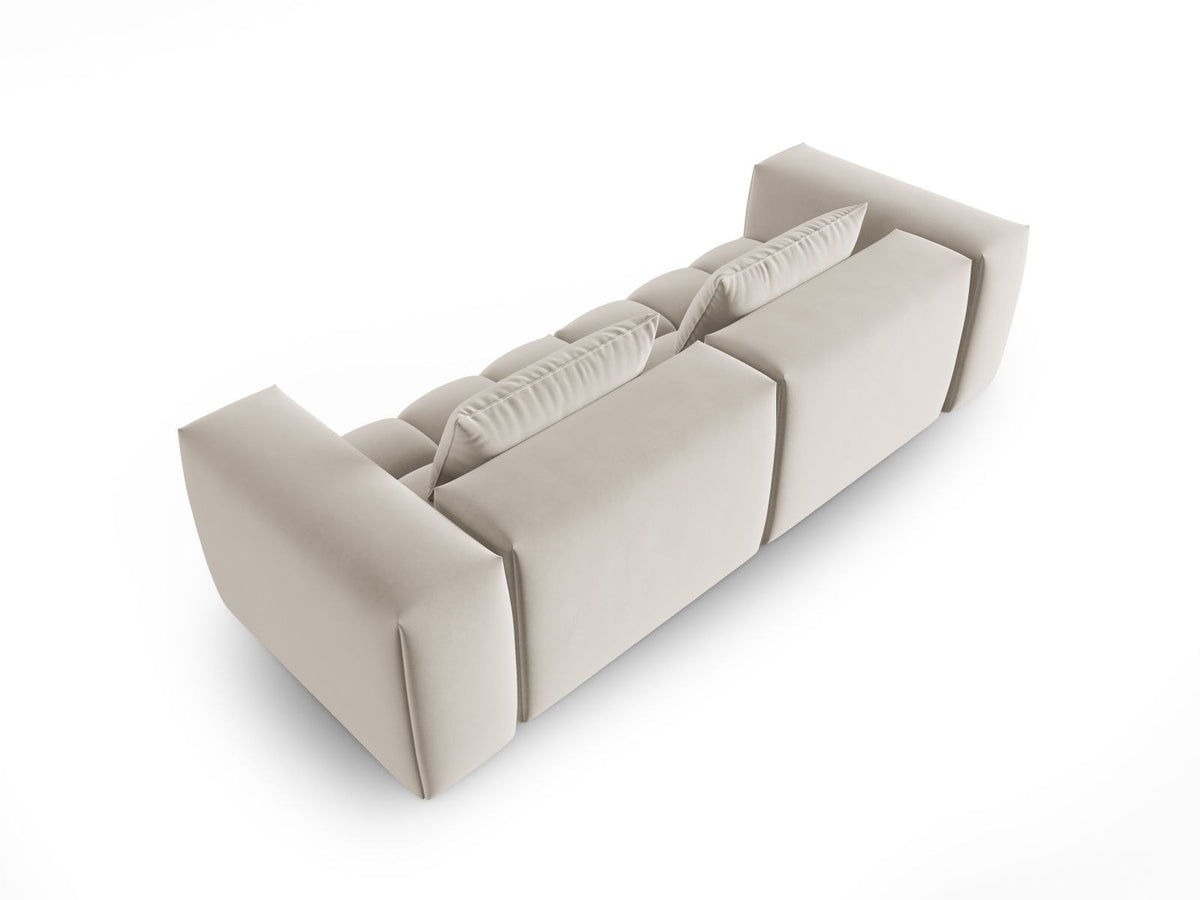 Modulares 3er Sofa Verona in Sand-Casino Samtstoff mit Massivholzrahmen und schwarzen Kunststoffbeinen, Cosmopolitan Design.