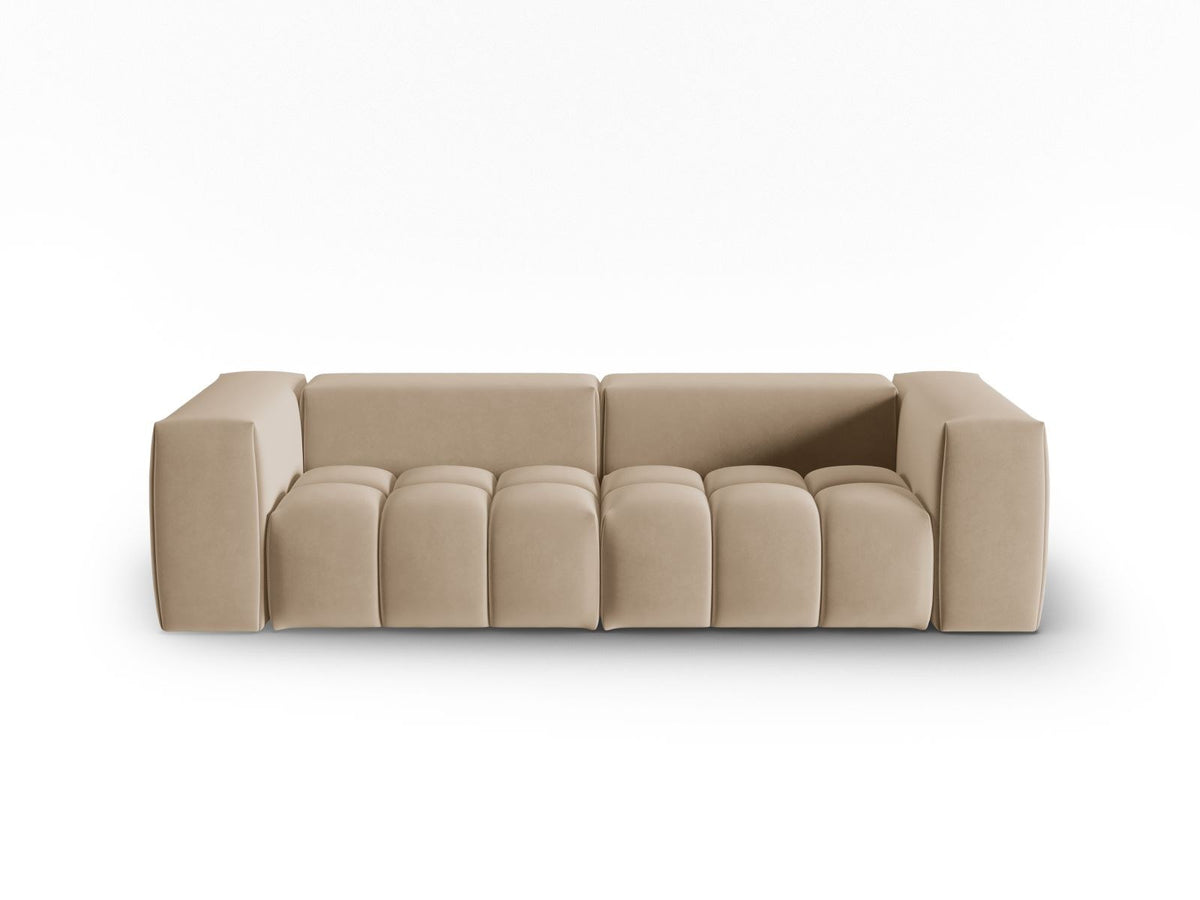 Modulares 3er Sofa Verona in Sand-Casino Samtstoff mit Massivholzrahmen und schwarzen Kunststoffbeinen, Cosmopolitan Design.