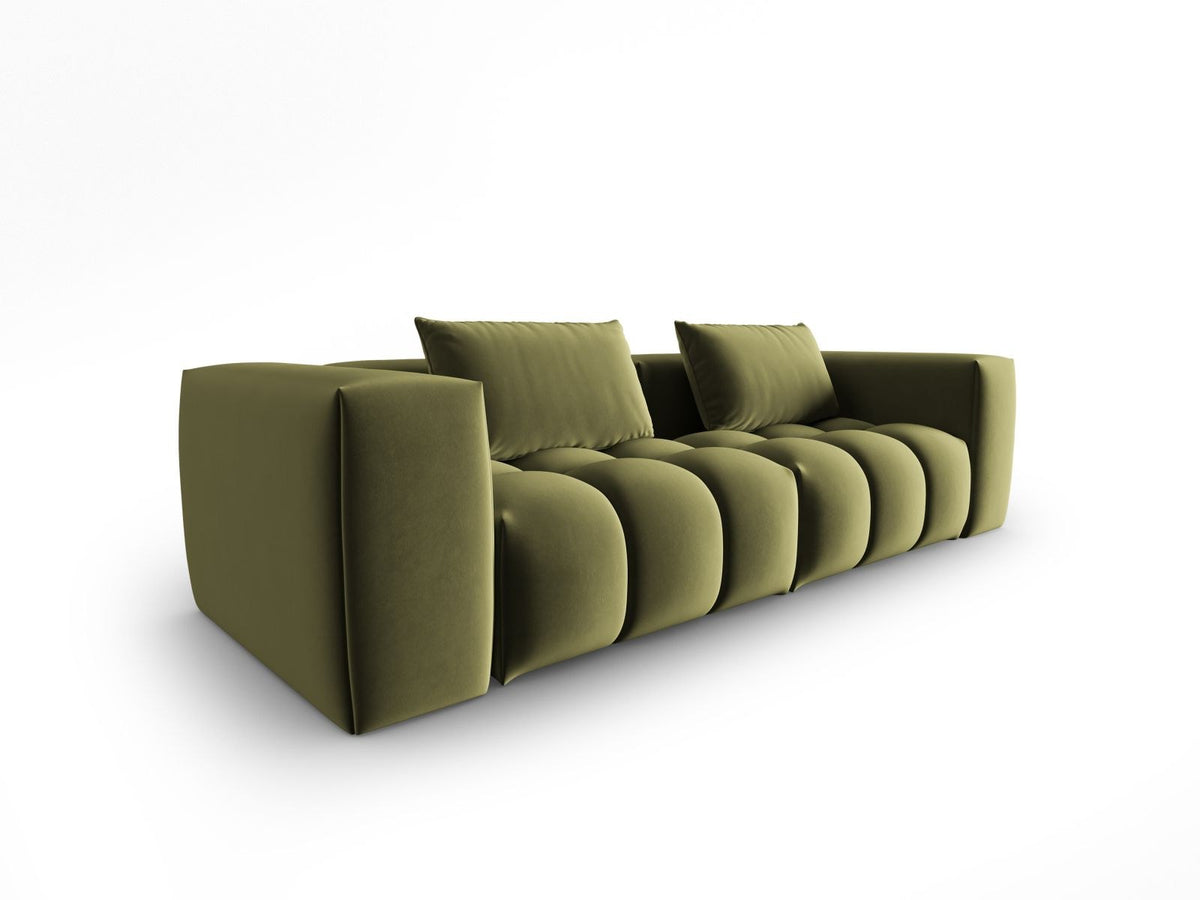 Modulares 3er Sofa Verona in Sand-Casino Samtstoff mit Massivholzrahmen und schwarzen Kunststoffbeinen, Cosmopolitan Design.