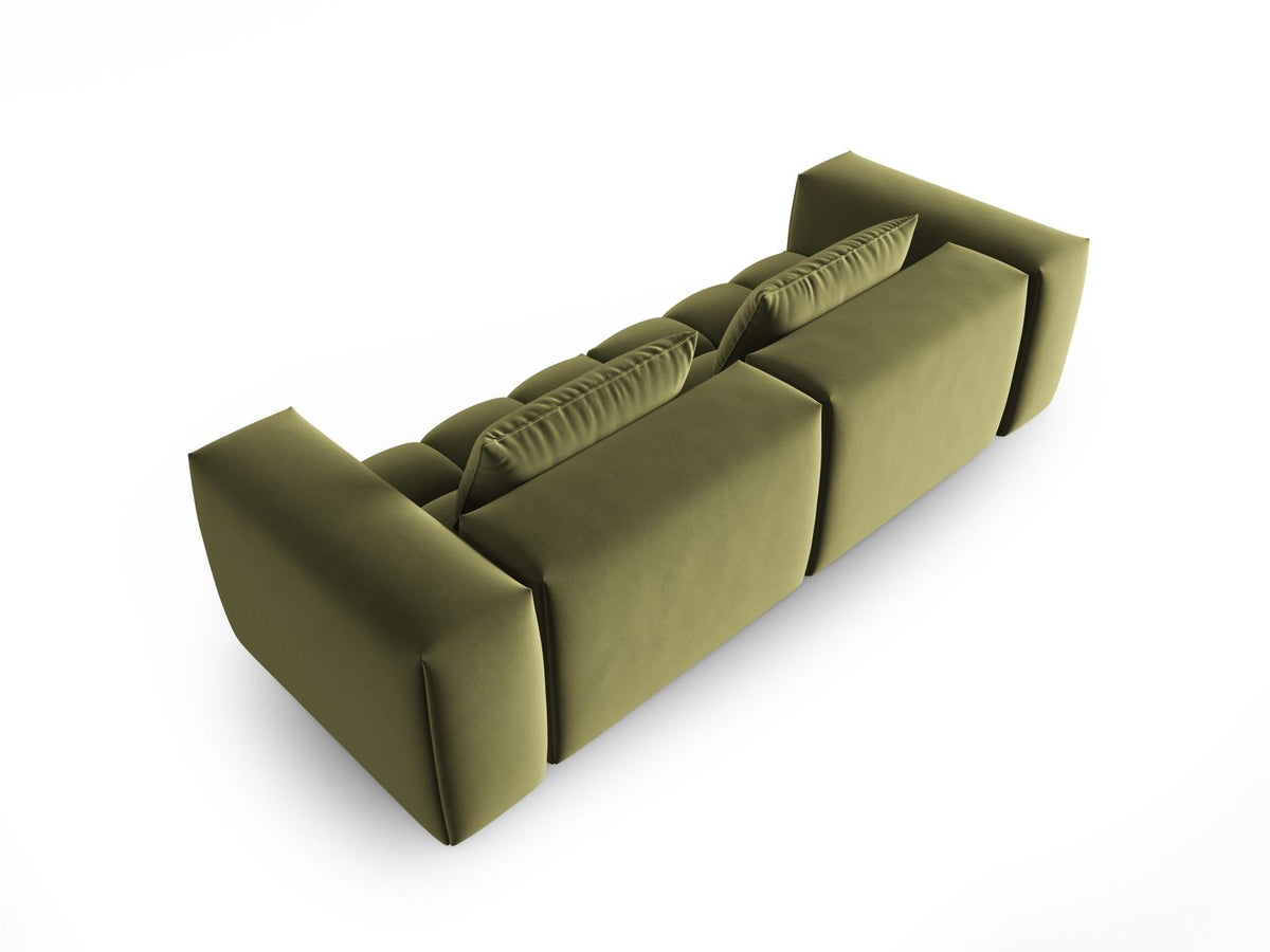 Modulares 3er Sofa Verona in Sand-Casino Samtstoff mit Massivholzrahmen und schwarzen Kunststoffbeinen, Cosmopolitan Design.