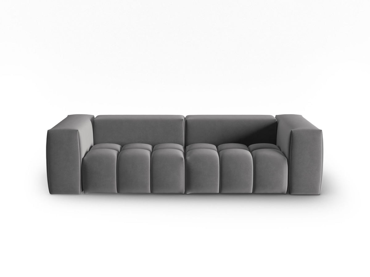 Modulares 3er Sofa Verona in Sand-Casino Samtstoff mit Massivholzrahmen und schwarzen Kunststoffbeinen, Cosmopolitan Design.