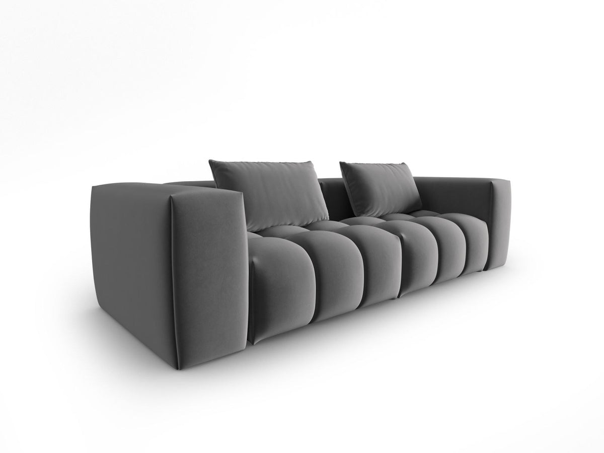 Modulares 3er Sofa Verona in Sand-Casino Samtstoff mit Massivholzrahmen und schwarzen Kunststoffbeinen, Cosmopolitan Design.