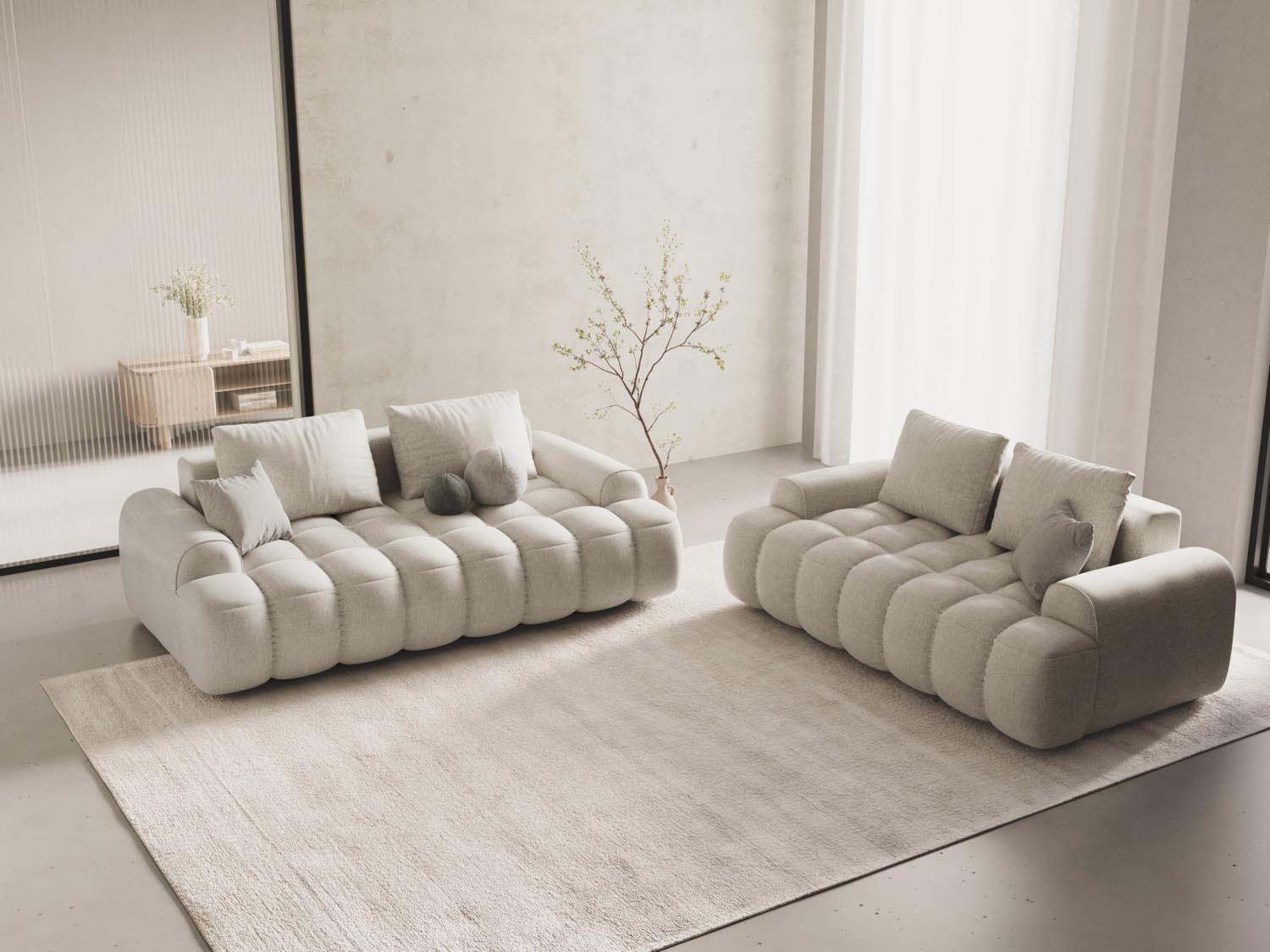 Beige Linz Sofa 3 Sitzer von Cosmopolitan Design, stilvolles und modernes Möbelstück für Ihr Wohnzimmer, ideal für entspannte Stunden.