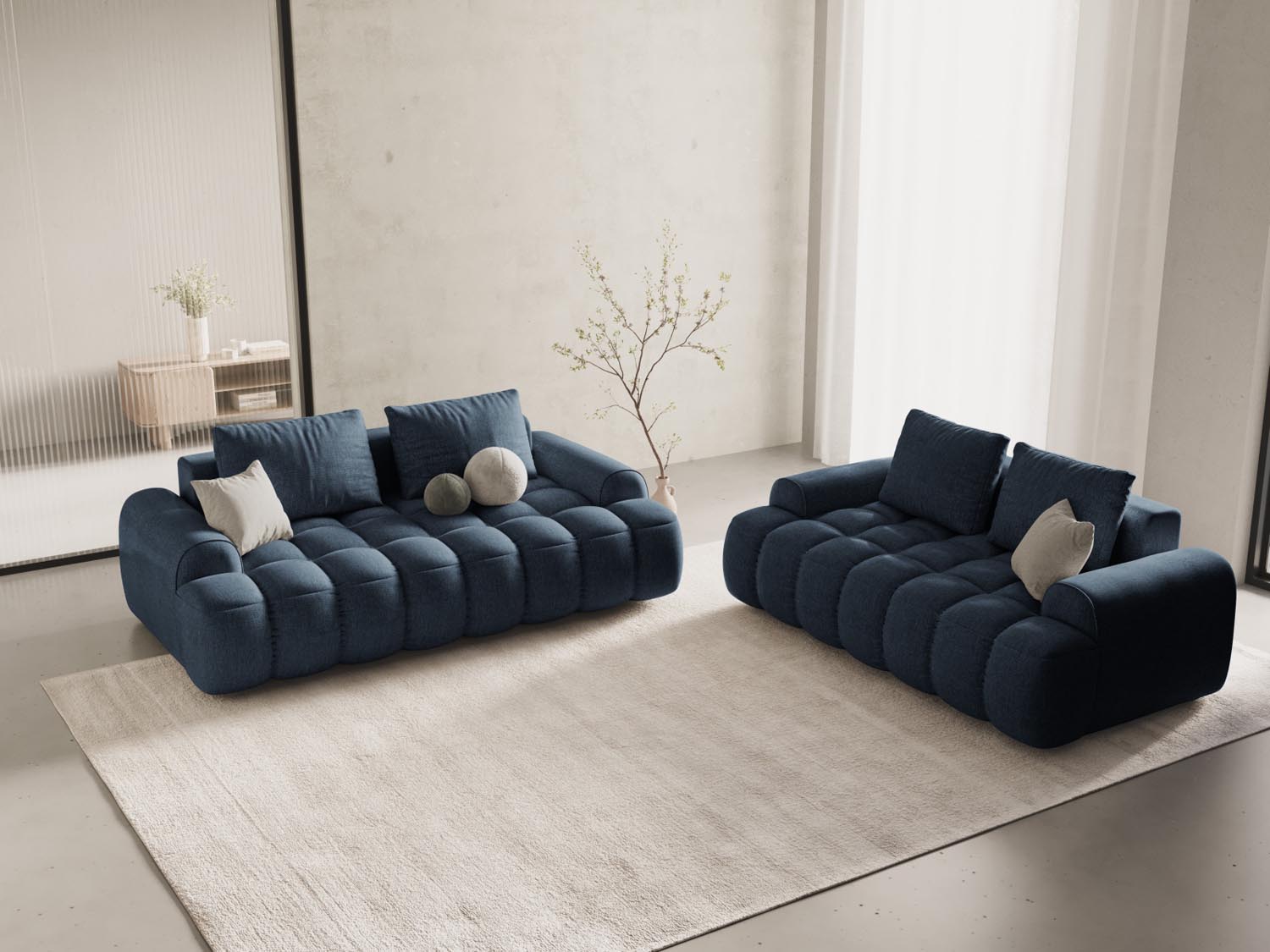 Elegantes Linz 3-Sitzer Sofa in Dunkelblau, ideal für stilvolle Wohnräume, präsentiert von Cosmopolitan Design.