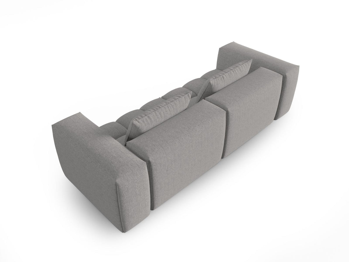 Modulares 3-Sitzer Sofa Verona in Beige mit Sorella-Stoffbezug, schwarzen Kunststoffbeinen und massivem Holzrahmen, Ansicht von vorne.