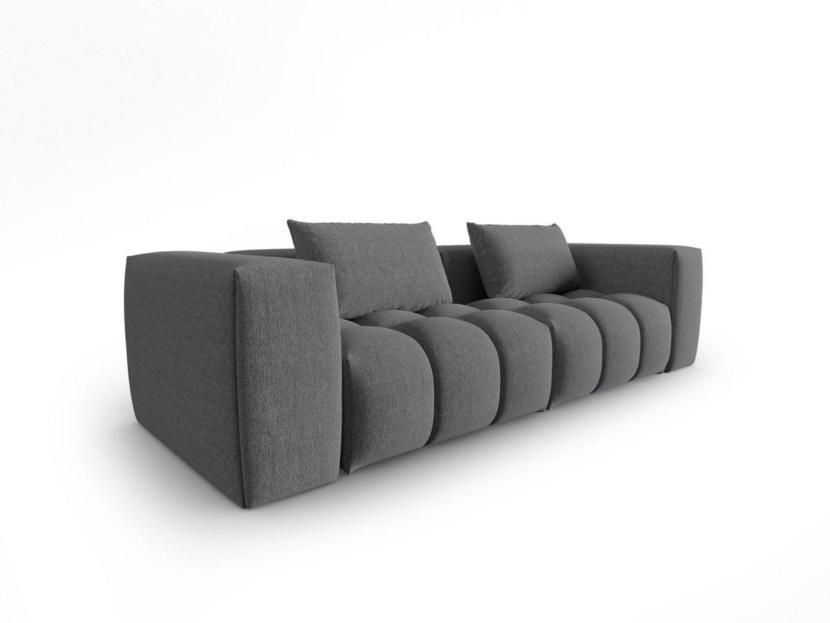 Modulares 3-Sitzer Sofa Verona in Beige mit Sorella-Stoffbezug, schwarzen Kunststoffbeinen und massivem Holzrahmen, Ansicht von vorne.