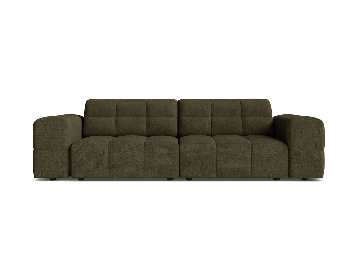 Cosmopolitan Design Chicago 3-Sitzer Sofa in Light Beige, Chenille-Stoff Eden, schwarze Kunststoffbeine, gerade Rückenlehne.