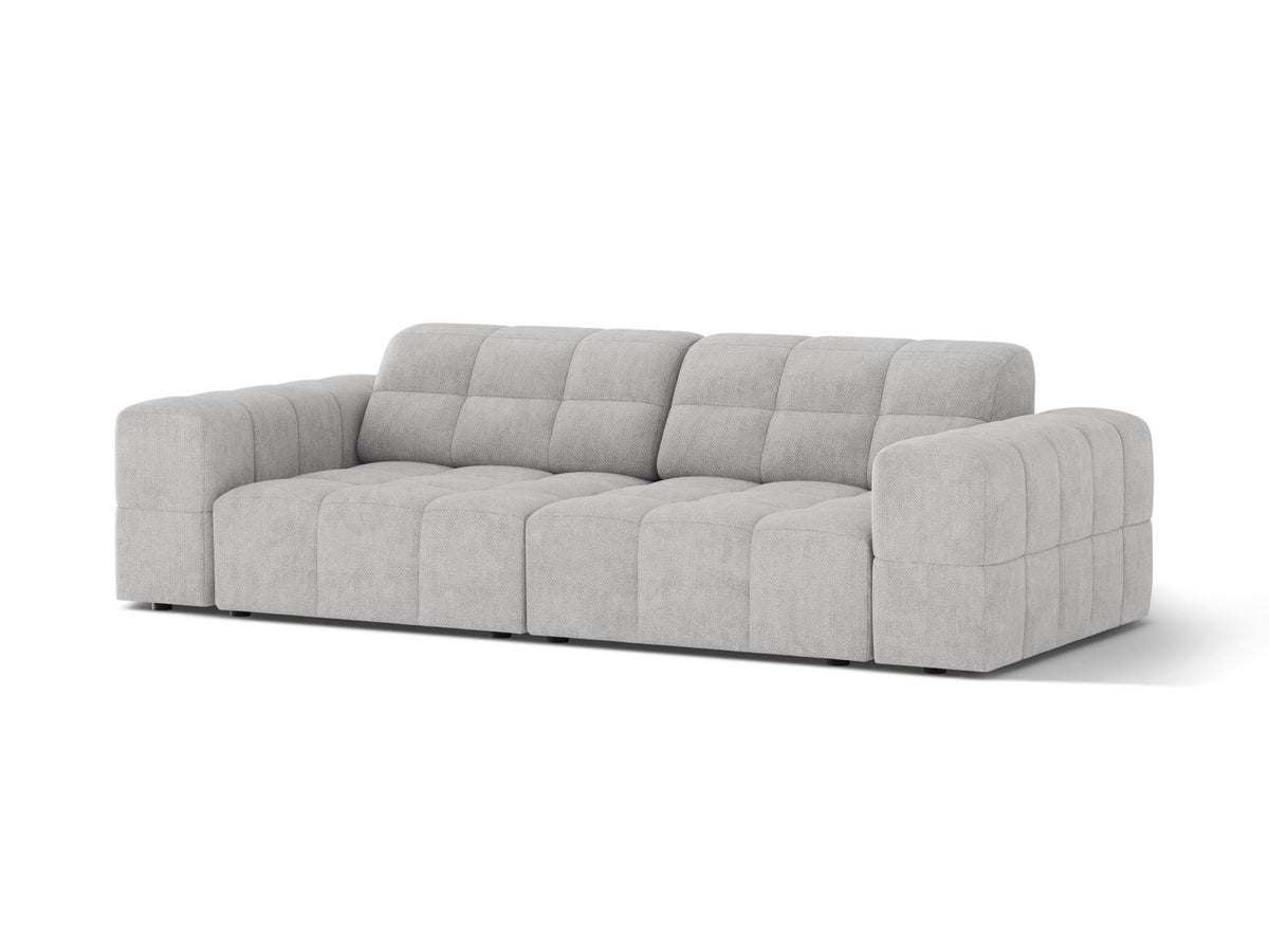 Cosmopolitan Design Chicago 3-Sitzer Sofa in Light Beige, Chenille-Stoff Eden, schwarze Kunststoffbeine, gerade Rückenlehne.