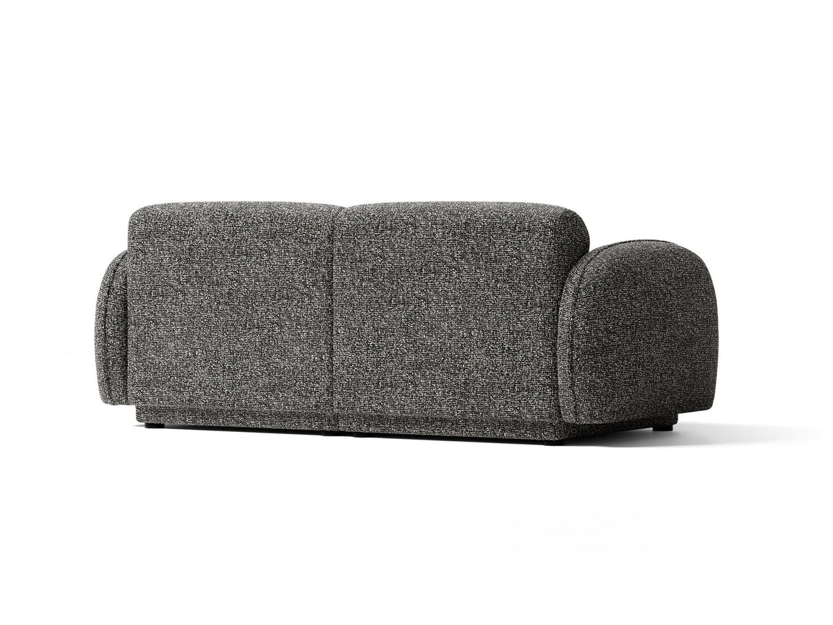 Beige-meliertes 3-Sitzer Sofa Bilbao aus Bouclé-Stoff mit Massivholzrahmen und schwarzen Kunststoffbeinen, Cosmopolitan Design.