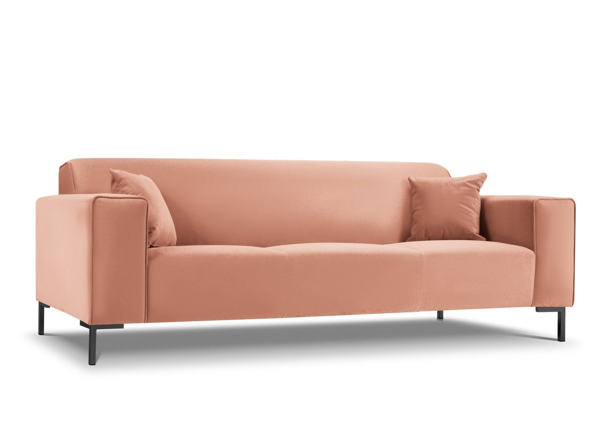 Dreisitzer-Sofa mit schwarzem Samtbezug (Salvador), Massivholzrahmen und schwarzen Kunststoffbeinen, Breite 232 cm.