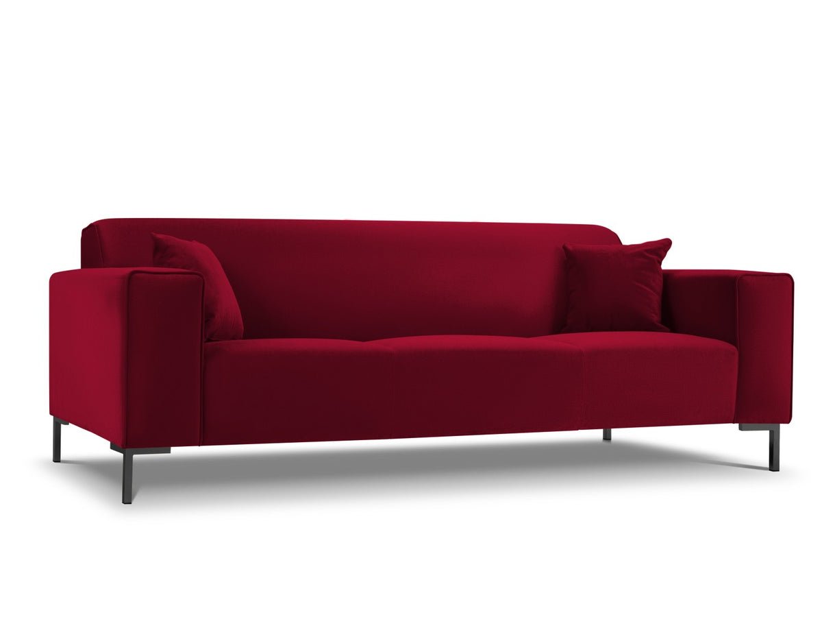 Dreisitzer-Sofa mit schwarzem Samtbezug (Salvador), Massivholzrahmen und schwarzen Kunststoffbeinen, Breite 232 cm.