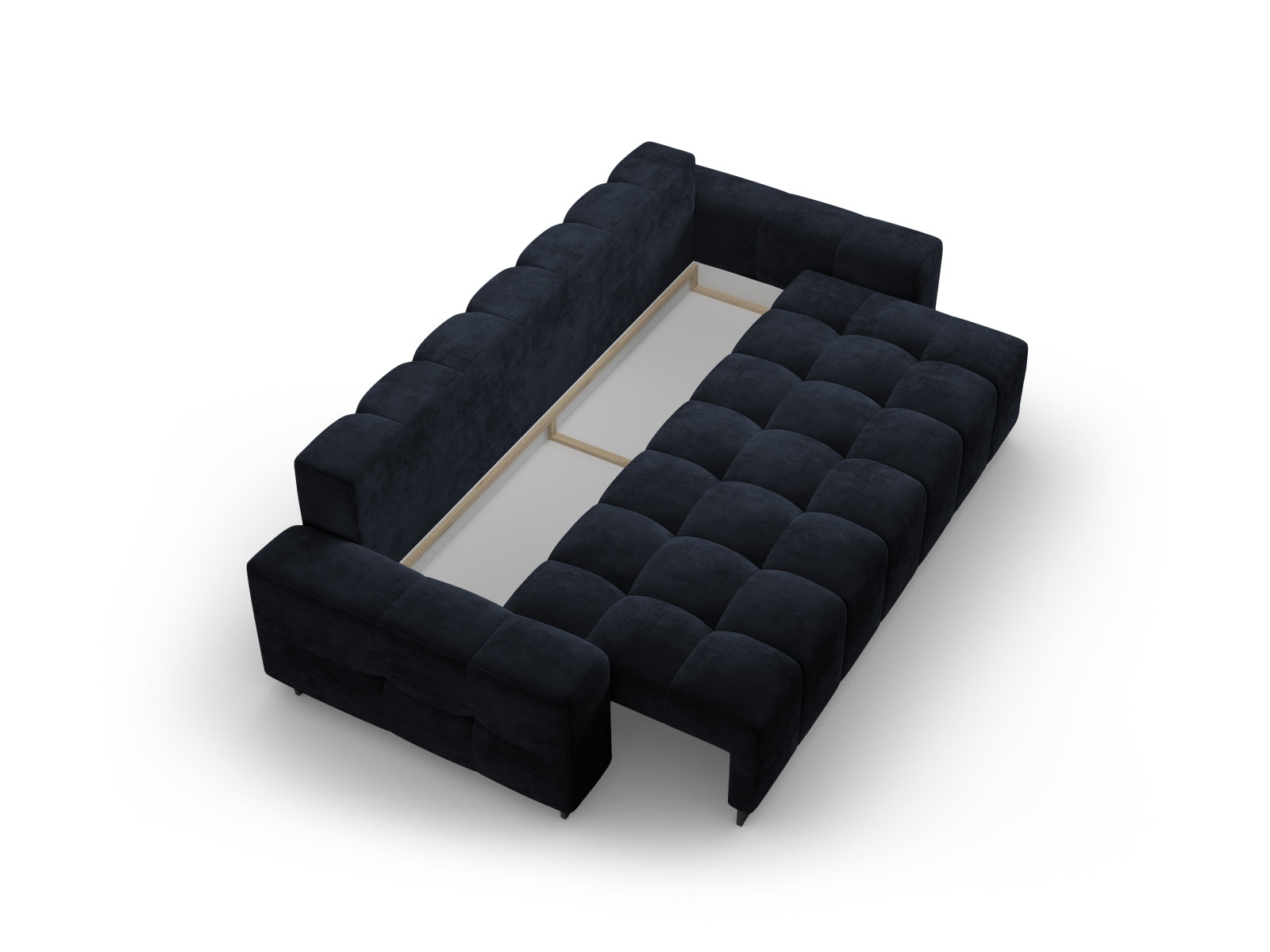 Wicklow Velour Sofa mit Schlaffunktion und Stauraum 3 Sitzer in Dark Blue präsentiert im Onlineshop von KAQTU Design AG. Bettsofa ist von Cosmopolitan Design